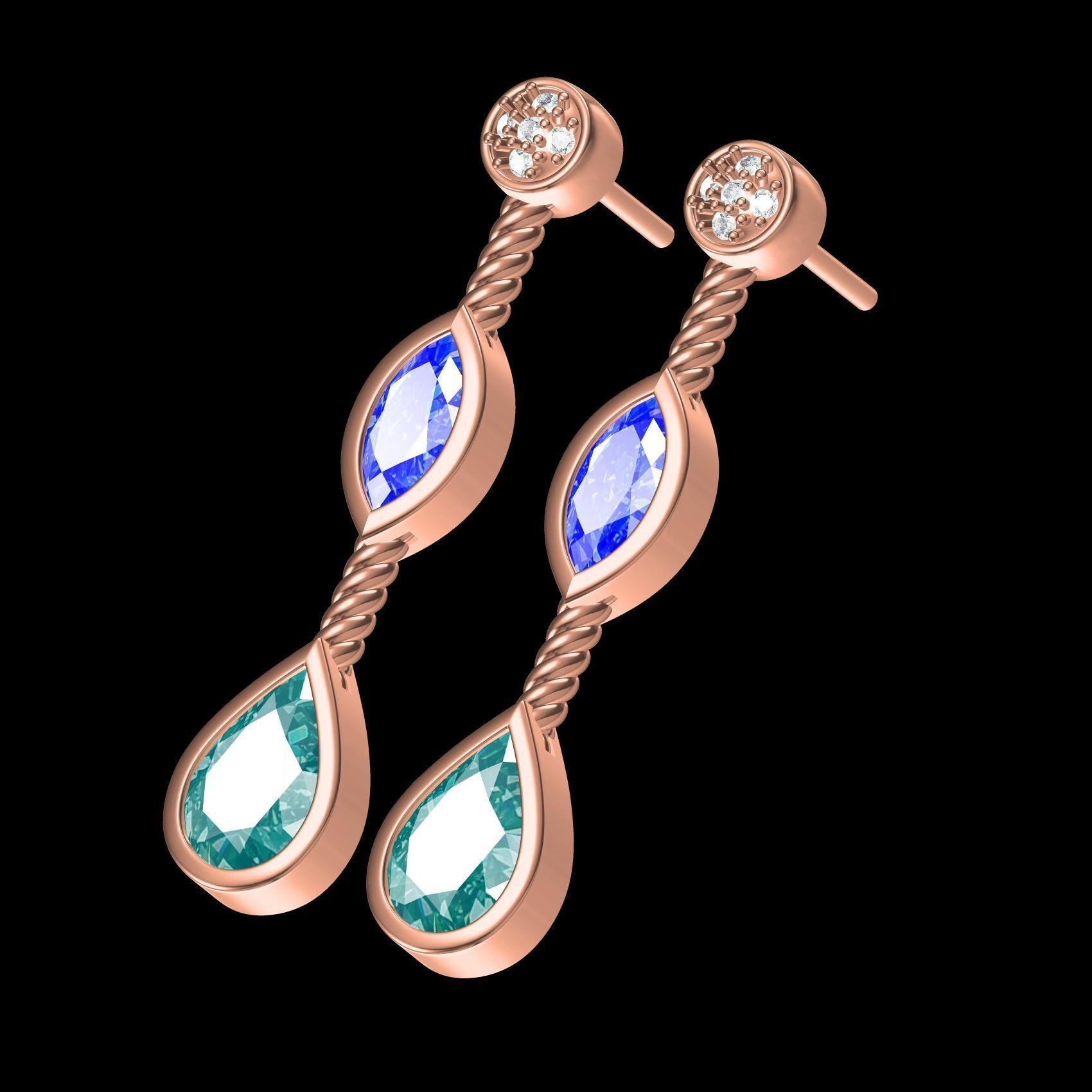 Round and Marquise and Pear Diamond Stud Earring 3D print model_10