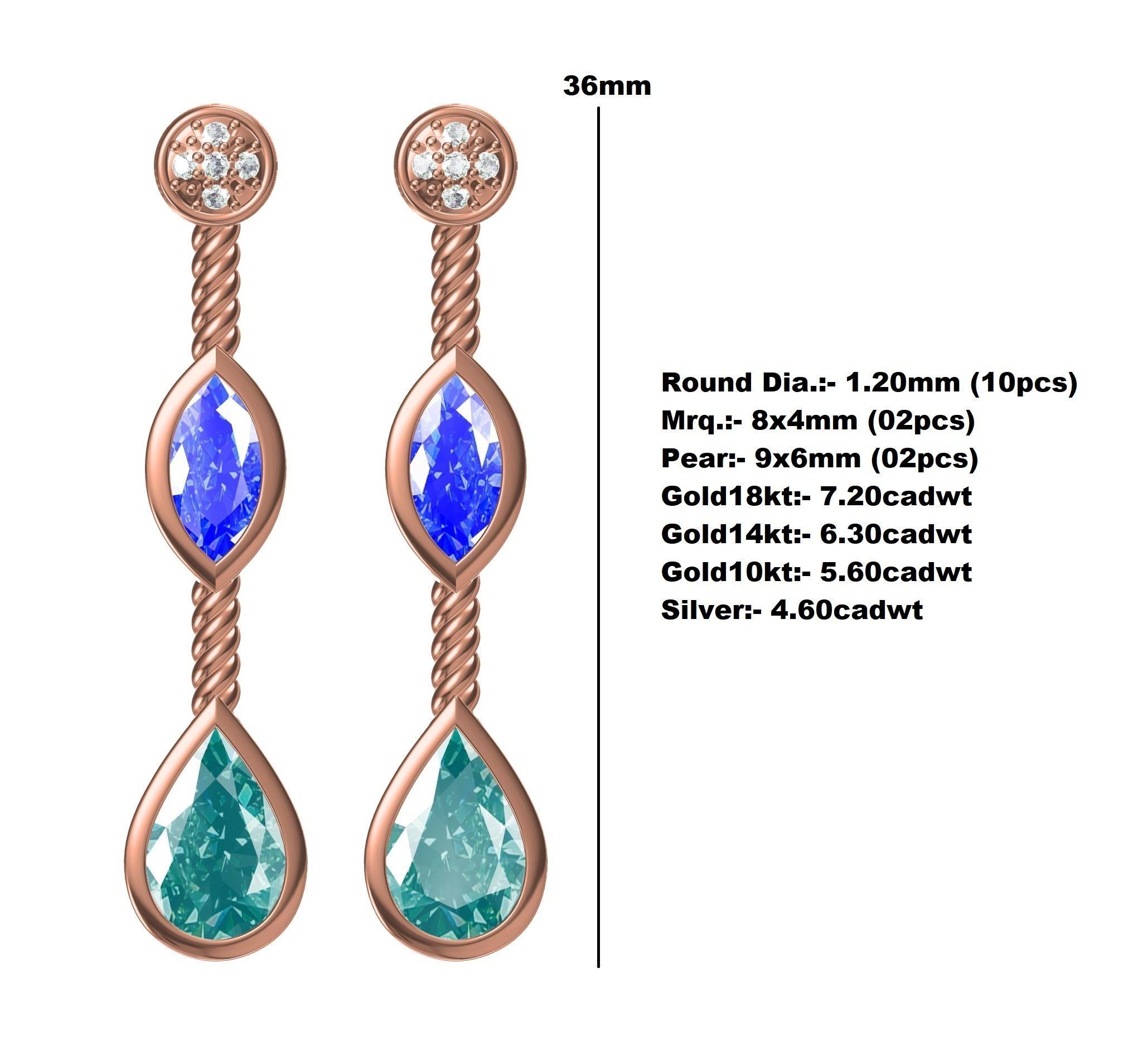 Round and Marquise and Pear Diamond Stud Earring 3D print model_12