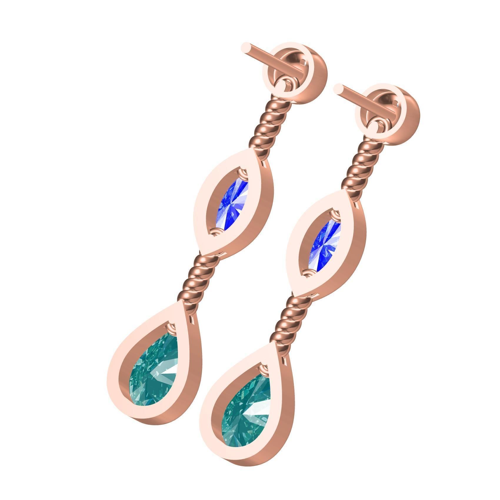 Round and Marquise and Pear Diamond Stud Earring 3D print model_6