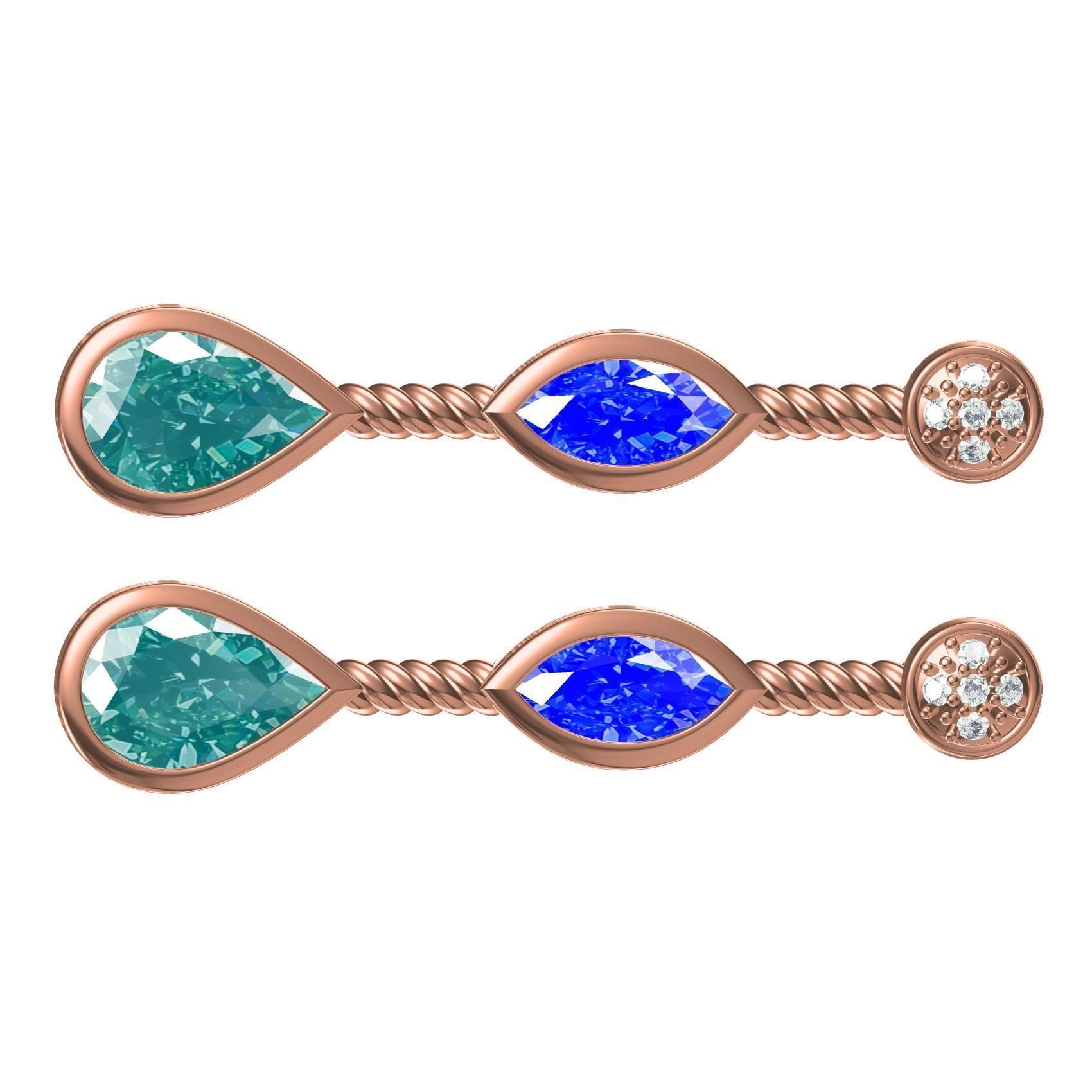 Round and Marquise and Pear Diamond Stud Earring 3D print model_7