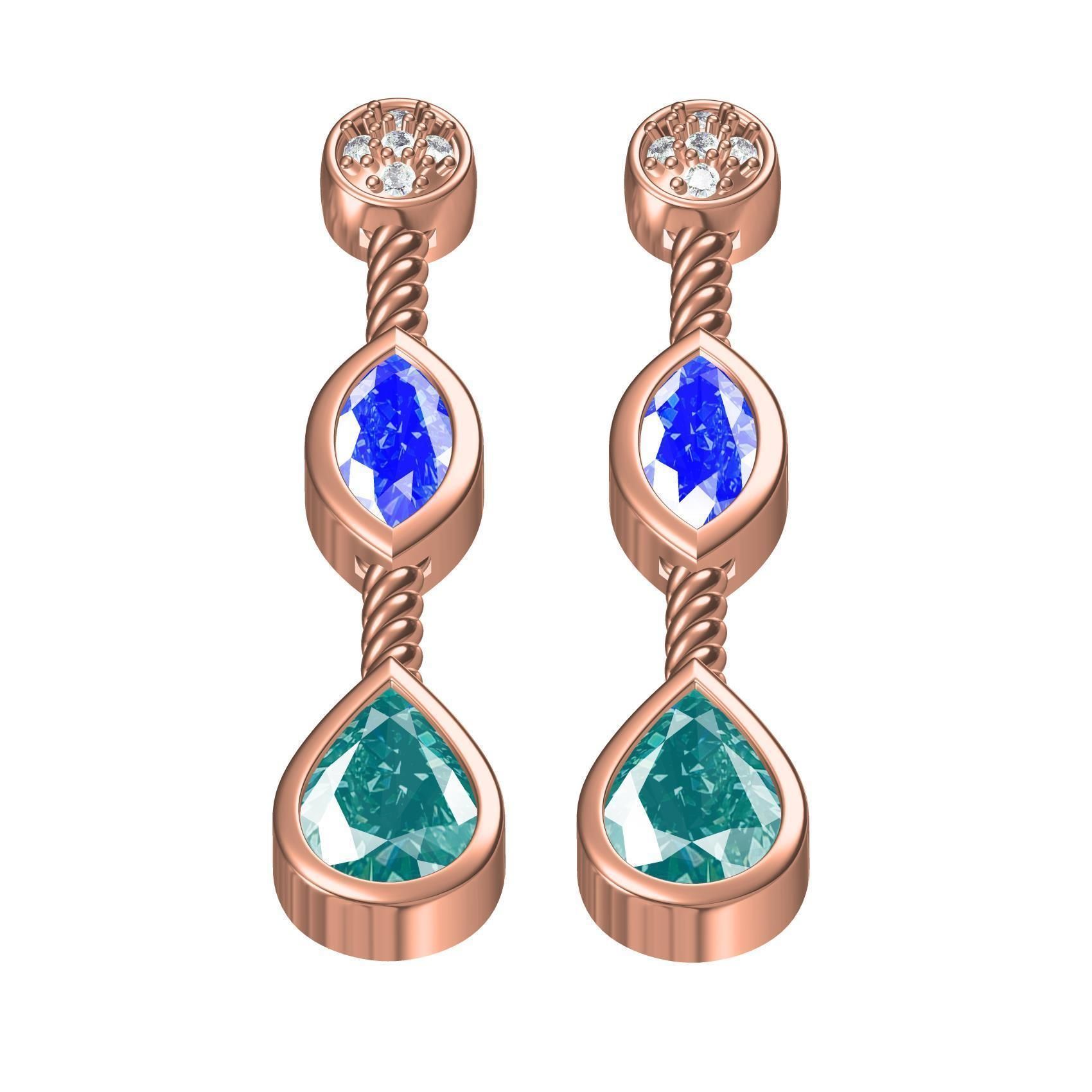 Round and Marquise and Pear Diamond Stud Earring 3D print model_2