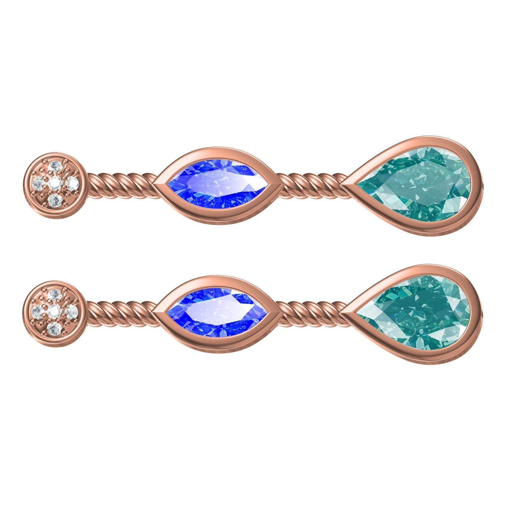 Round and Marquise and Pear Diamond Stud Earring 3D print model_8