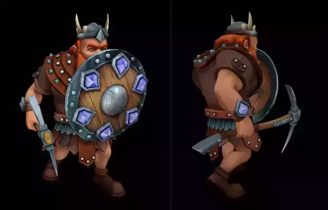 Character low-poly 3d model   dwarf with pickaxe