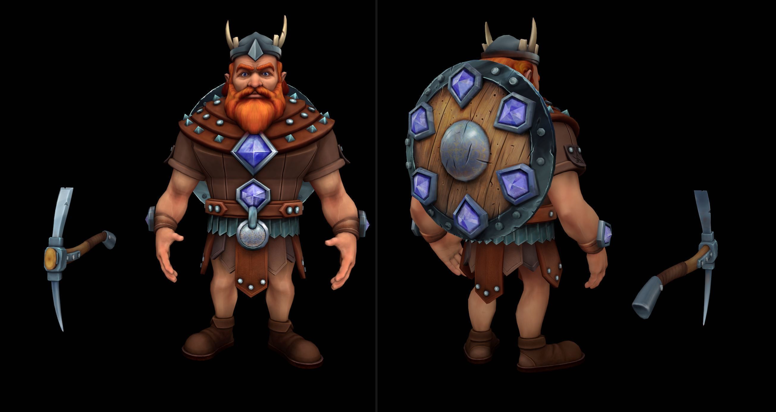 Character low-poly 3d model   dwarf with pickaxe Low-poly 3D model_4