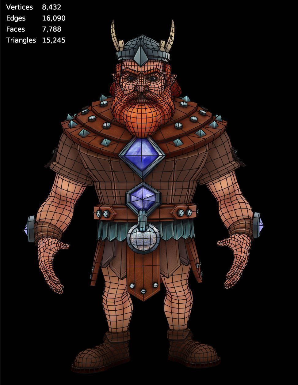Character low-poly 3d model   dwarf with pickaxe Low-poly 3D model_9
