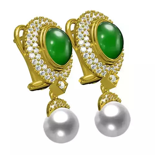 Green Onyx Gemstone Pearl Drop Earring