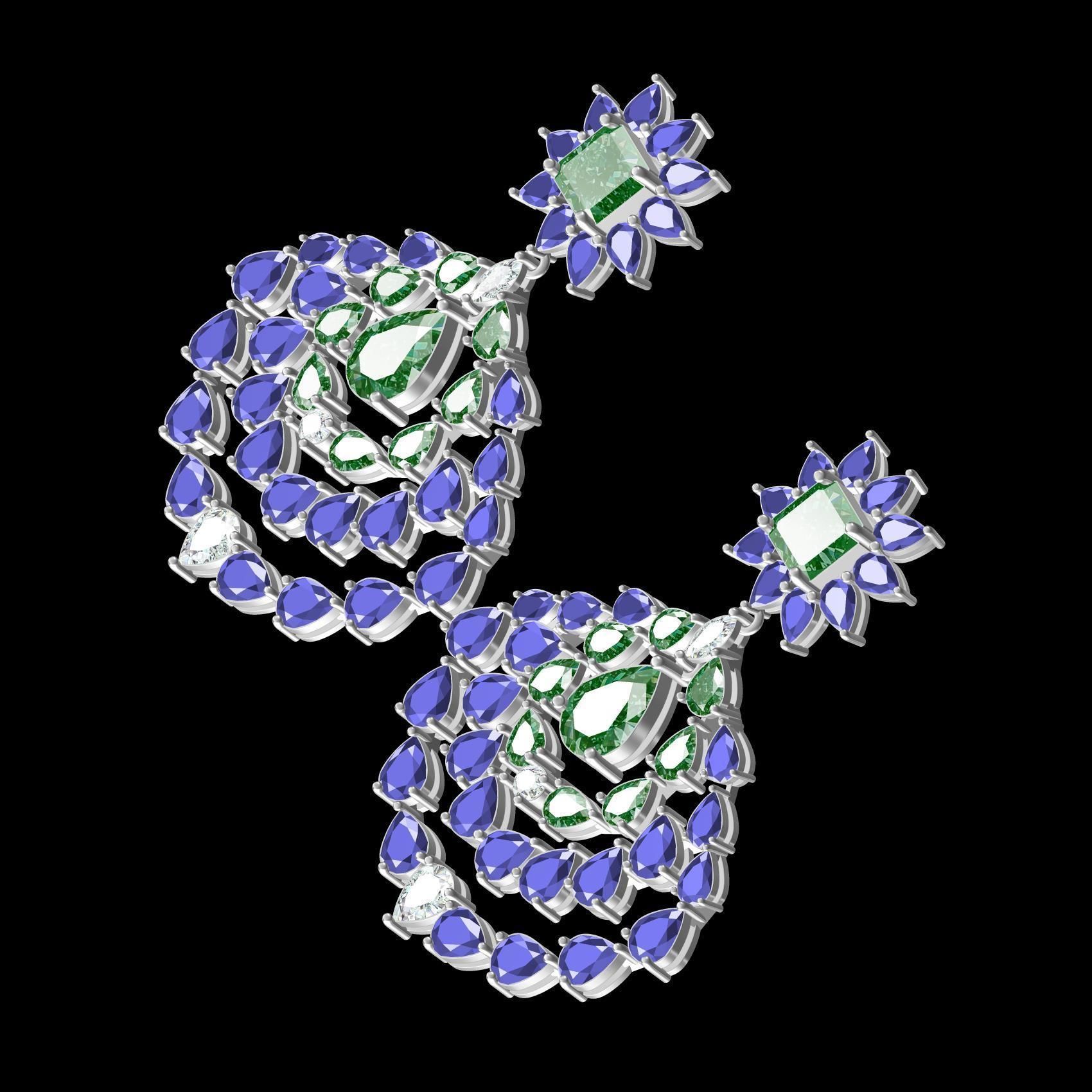 Multicolor Pear and Emerald Stone Drop Earring 3D print model_10