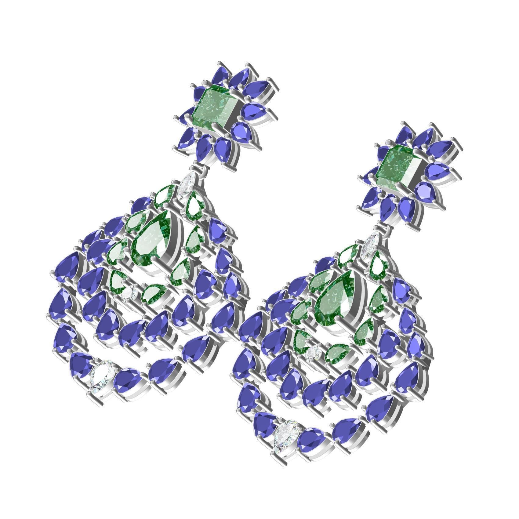 Multicolor Pear and Emerald Stone Drop Earring 3D print model_1