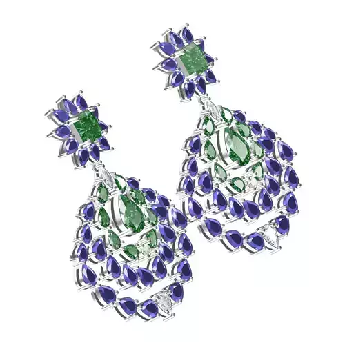 Multicolor Pear and Emerald Stone Drop Earring 3D print model Multicolor Pear and Emerald Stone Drop Earring 3D print model