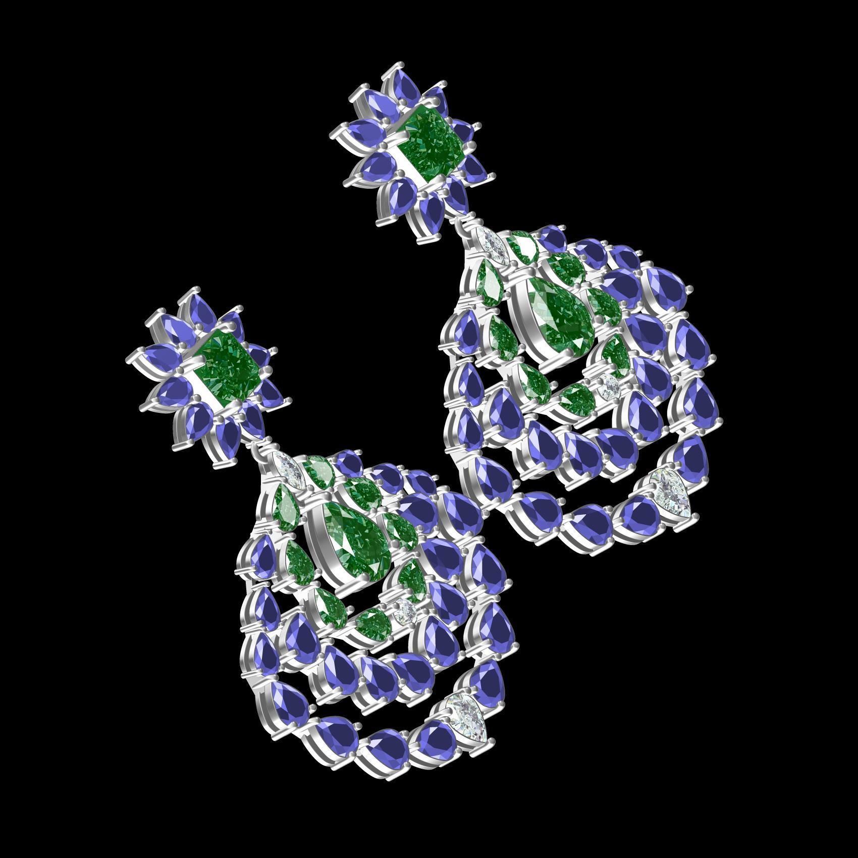 Multicolor Pear and Emerald Stone Drop Earring 3D print model_11