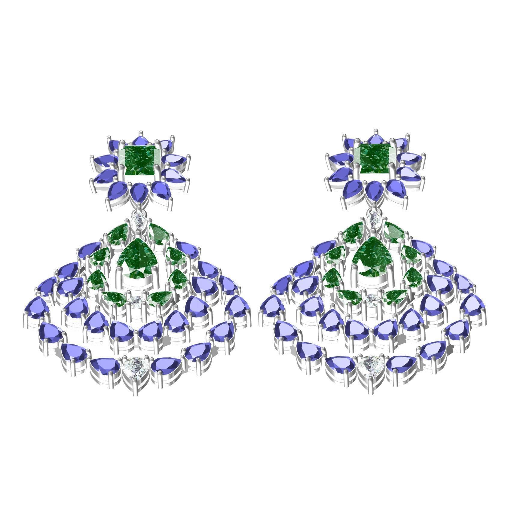 Multicolor Pear and Emerald Stone Drop Earring 3D print model_2