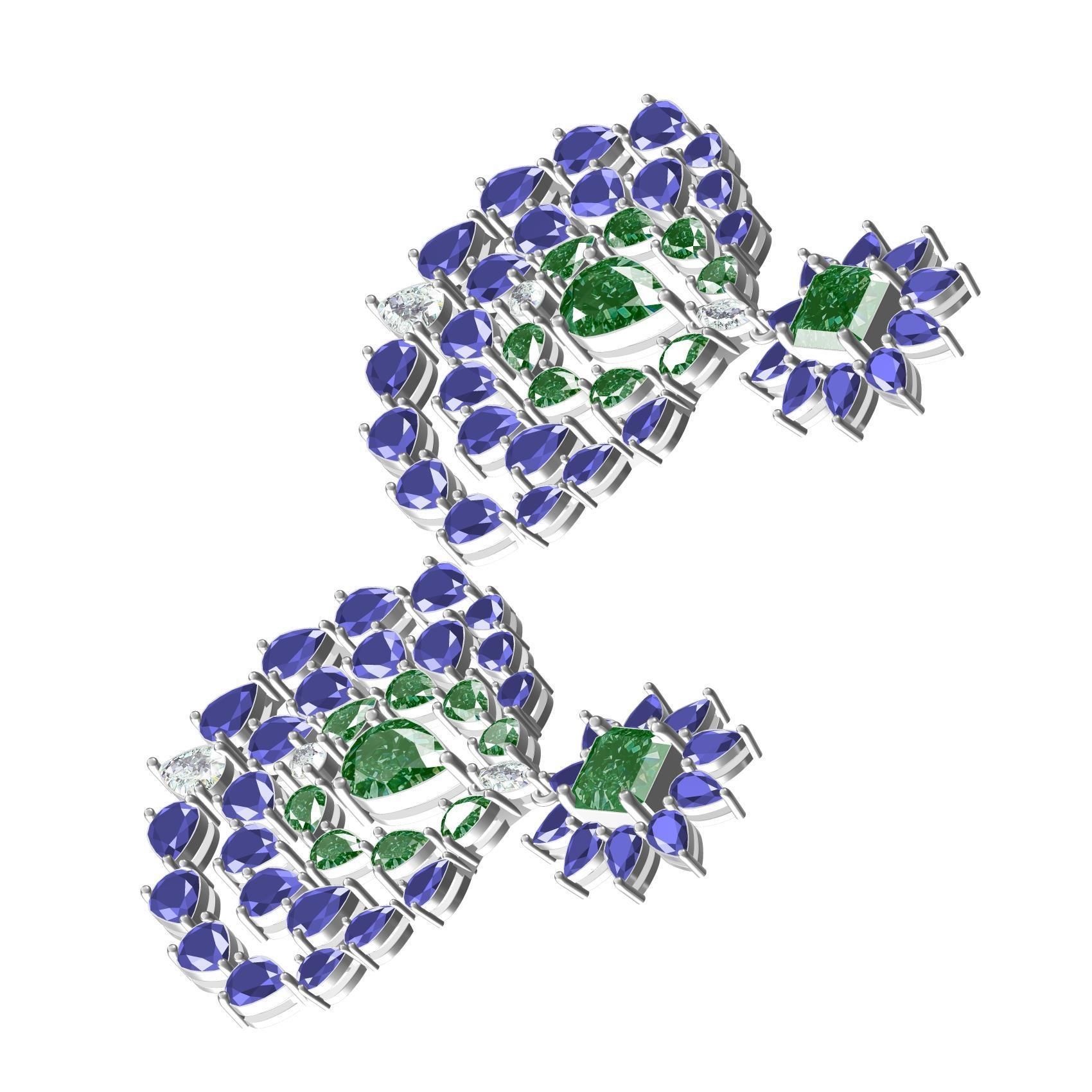 Multicolor Pear and Emerald Stone Drop Earring 3D print model_7