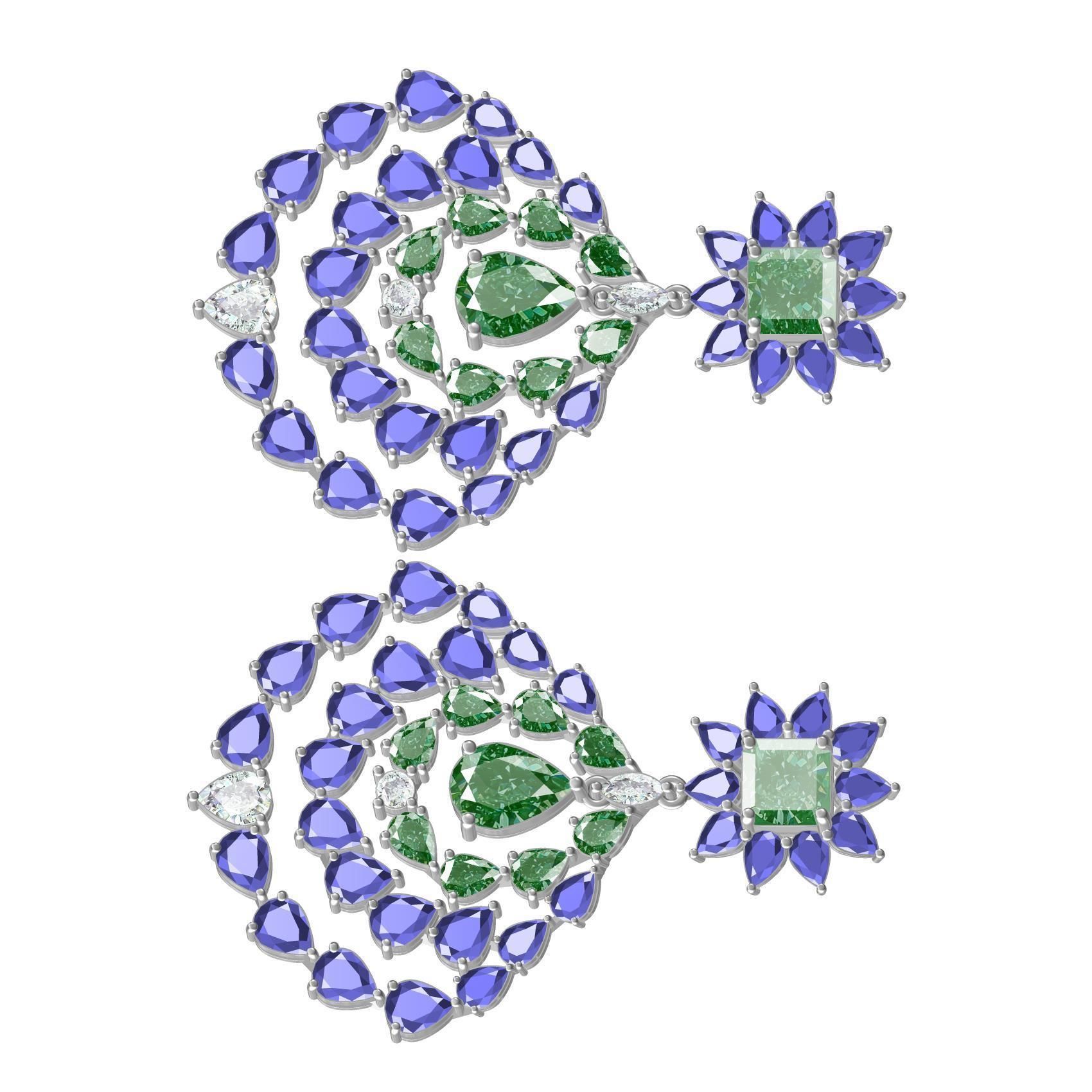 Multicolor Pear and Emerald Stone Drop Earring 3D print model_8