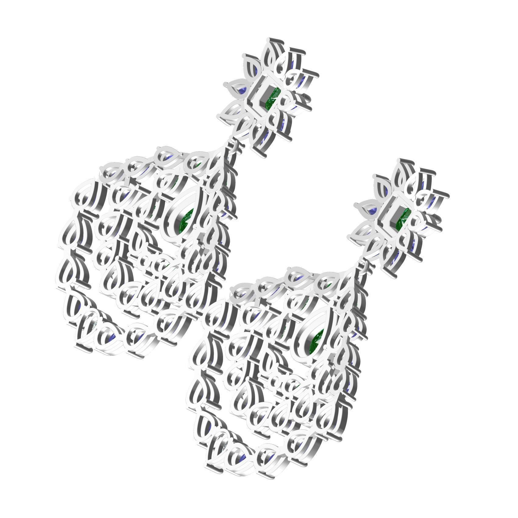 Multicolor Pear and Emerald Stone Drop Earring 3D print model_6