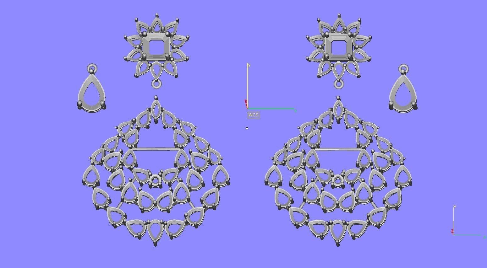 Multicolor Pear and Emerald Stone Drop Earring 3D print model_13