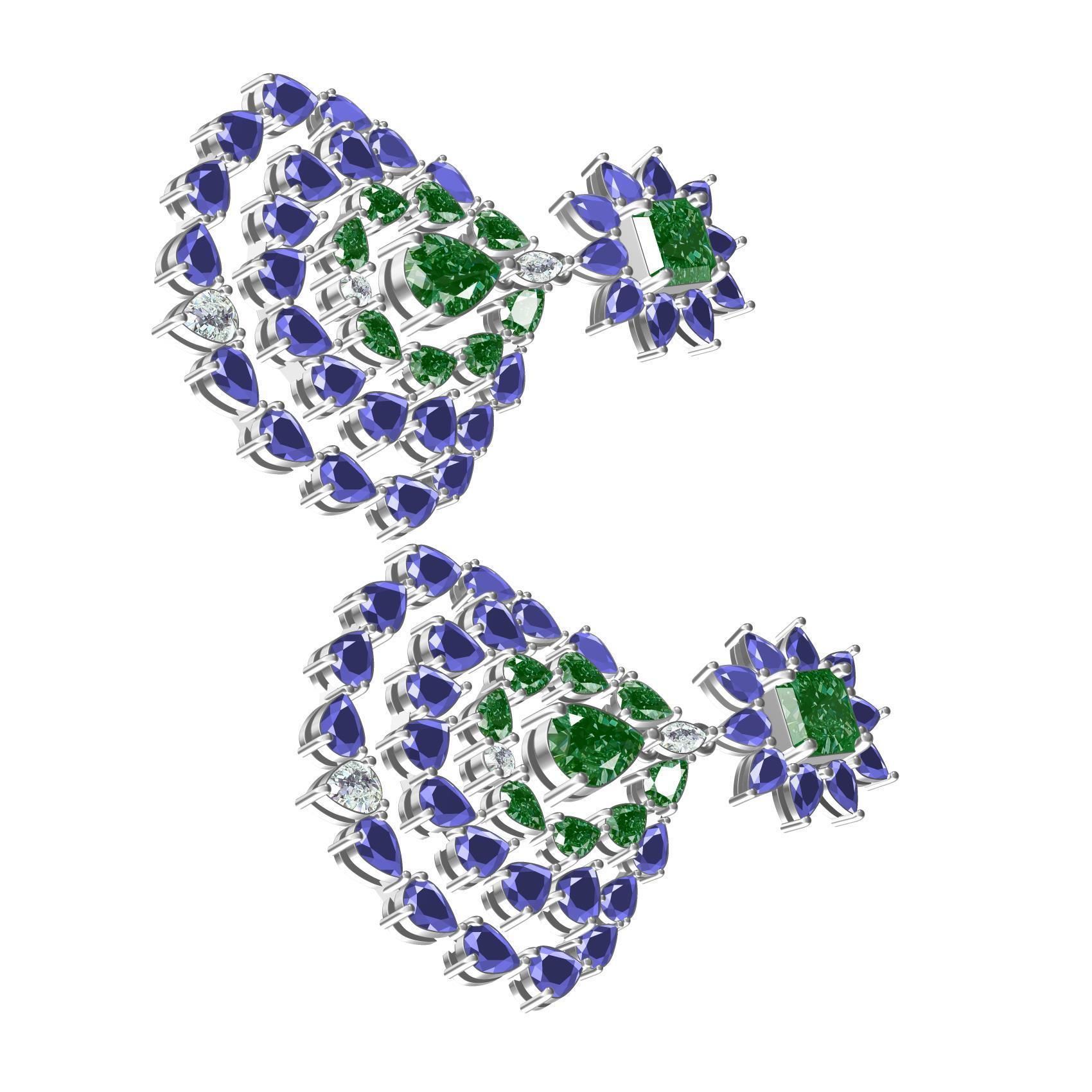 Multicolor Pear and Emerald Stone Drop Earring 3D print model_3