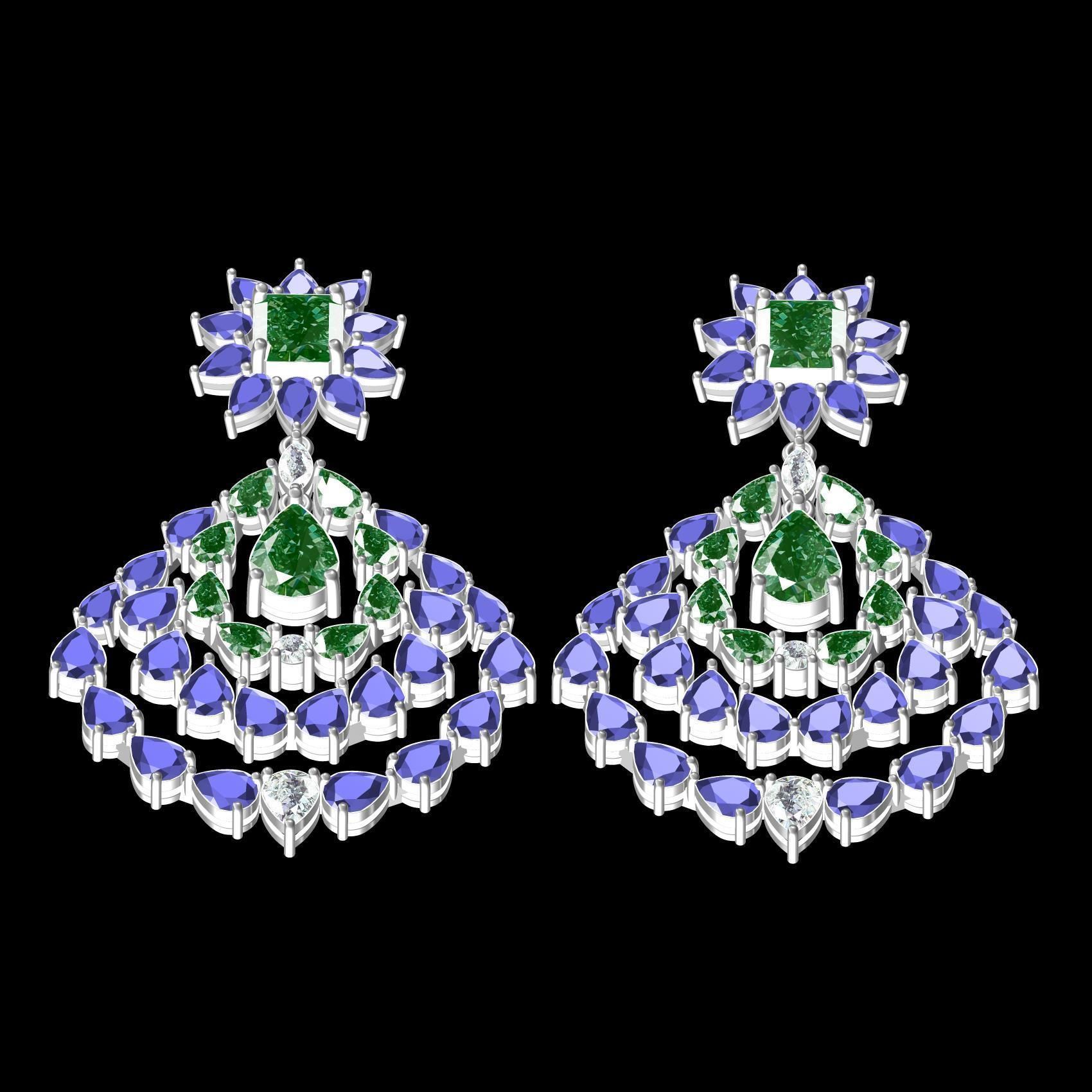 Multicolor Pear and Emerald Stone Drop Earring 3D print model_9