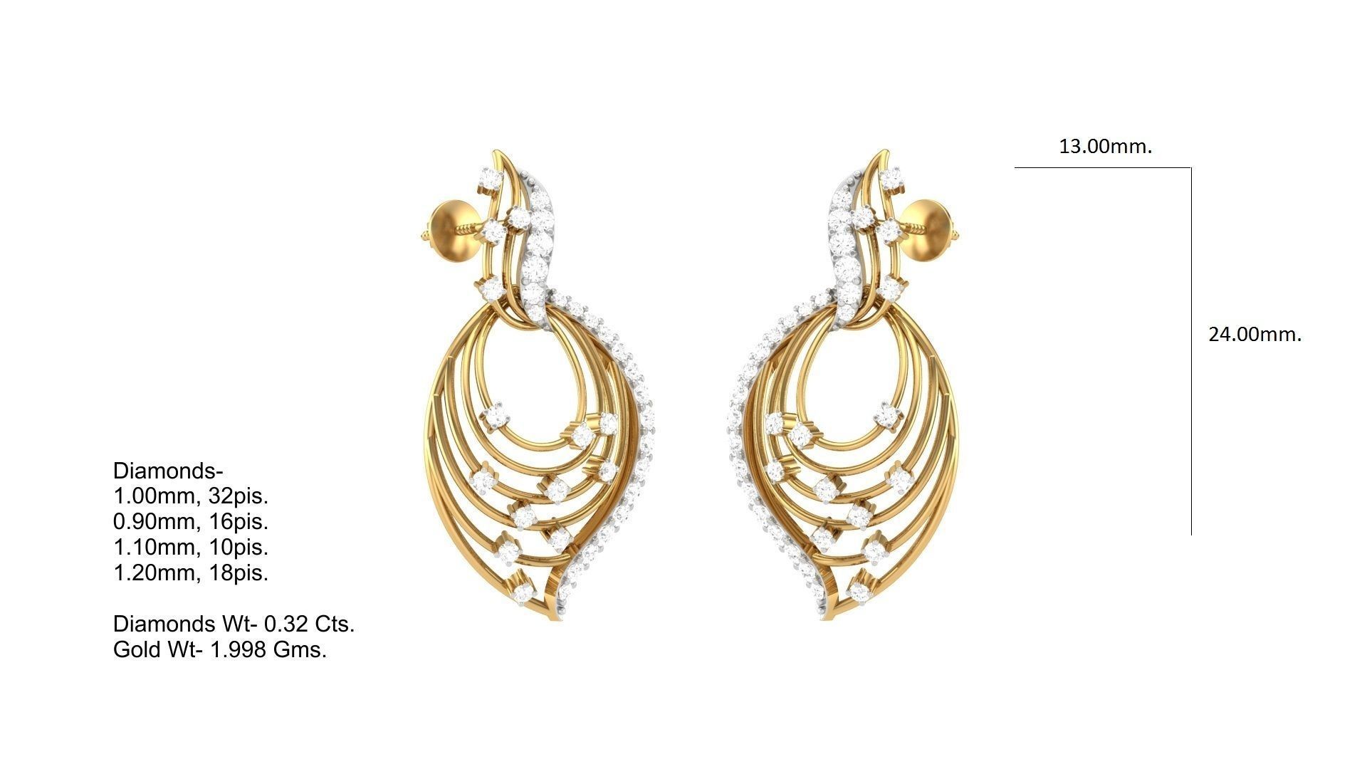 Classy Diamond Pendant Earrings Set renders 3dm stl obj 3mf  3D print model_21