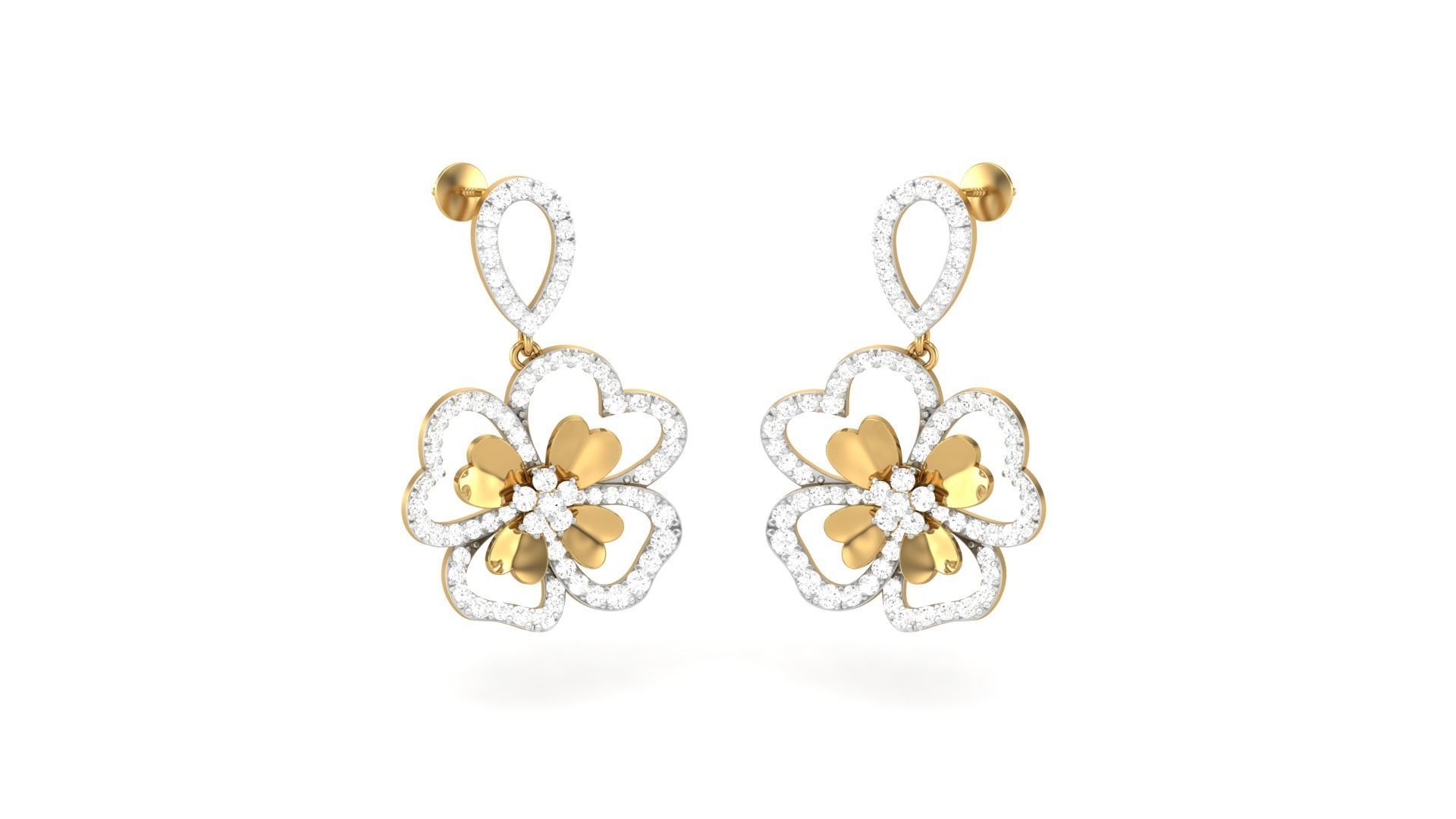 Flower Classy Diamond Pendant Earrings Set renders 3dm stl obj 3D print model_23