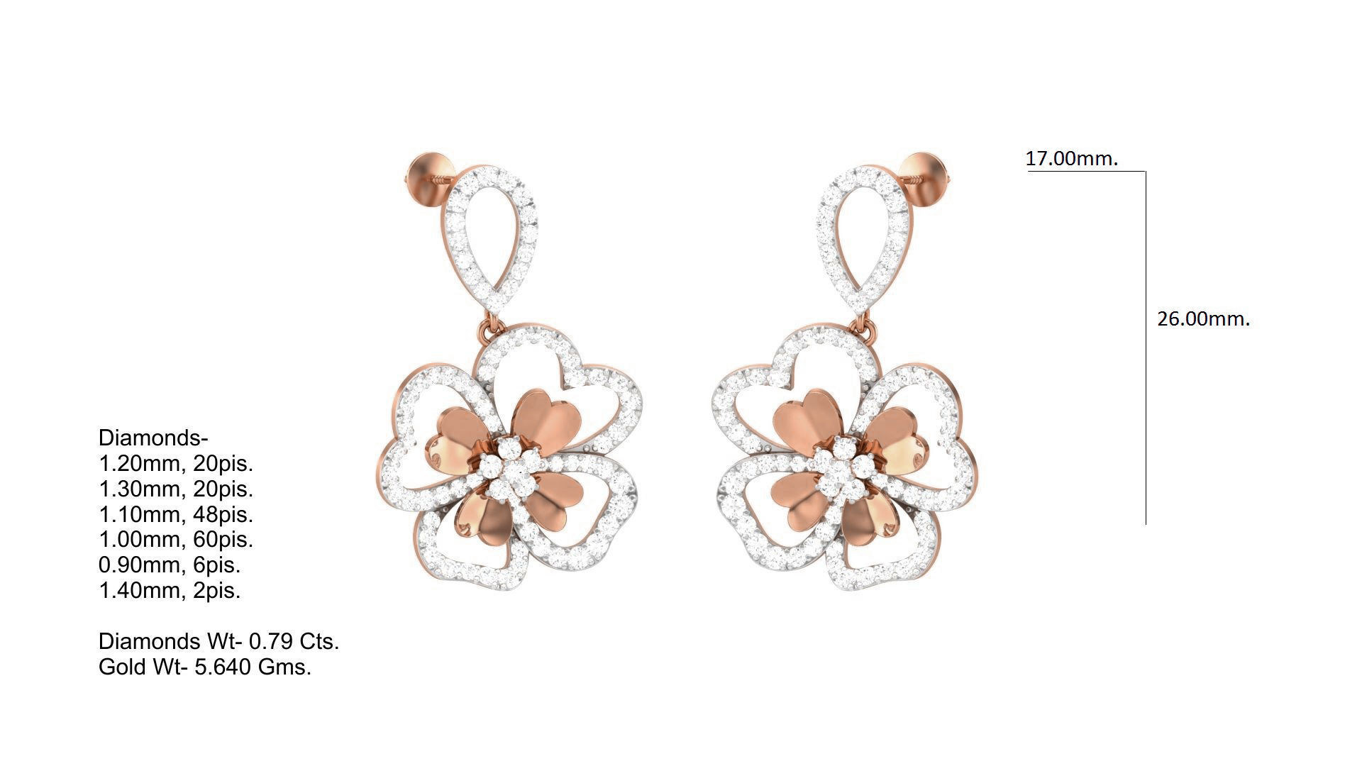 Flower Classy Diamond Pendant Earrings Set renders 3dm stl obj 3D print model_20