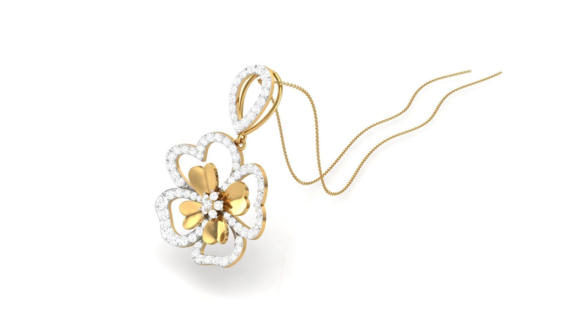 Flower Classy Diamond Pendant Earrings Set renders 3dm stl obj 3D print model_6