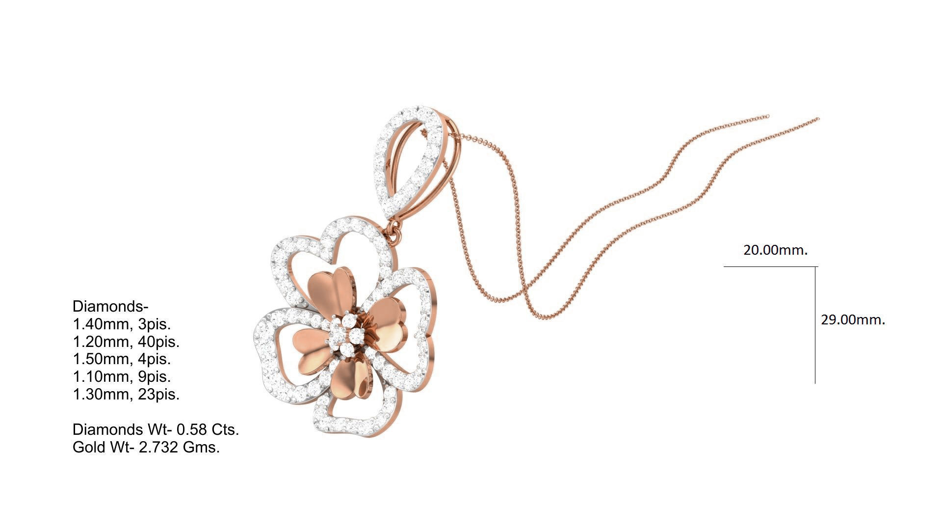 Flower Classy Diamond Pendant Earrings Set renders 3dm stl obj 3D print model_4