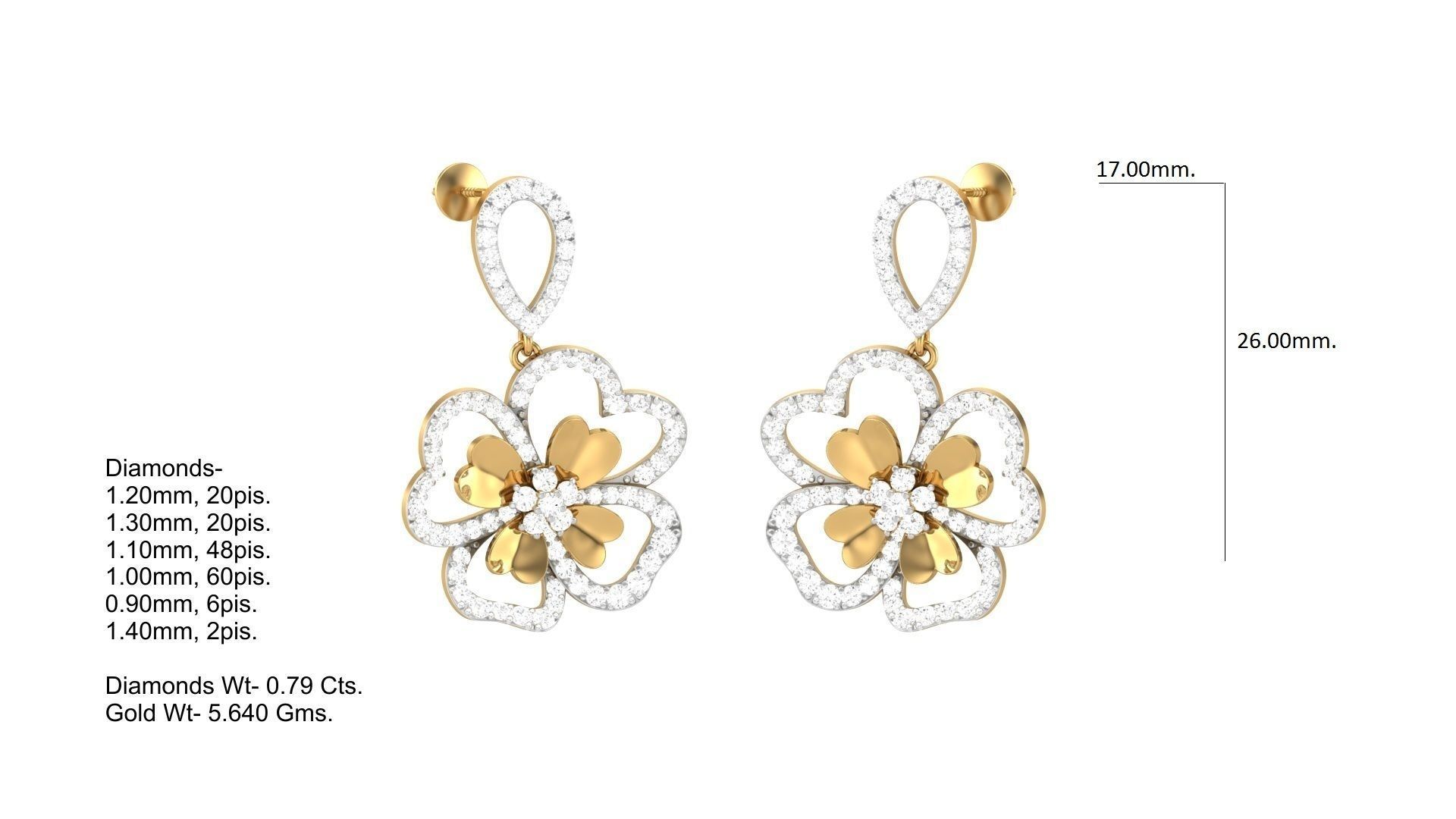 Flower Classy Diamond Pendant Earrings Set renders 3dm stl obj 3D print model_21