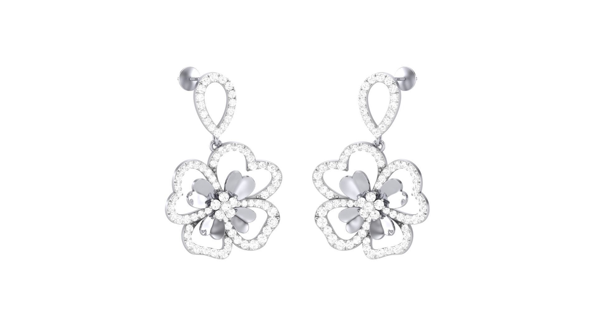 Flower Classy Diamond Pendant Earrings Set renders 3dm stl obj 3D print model_26