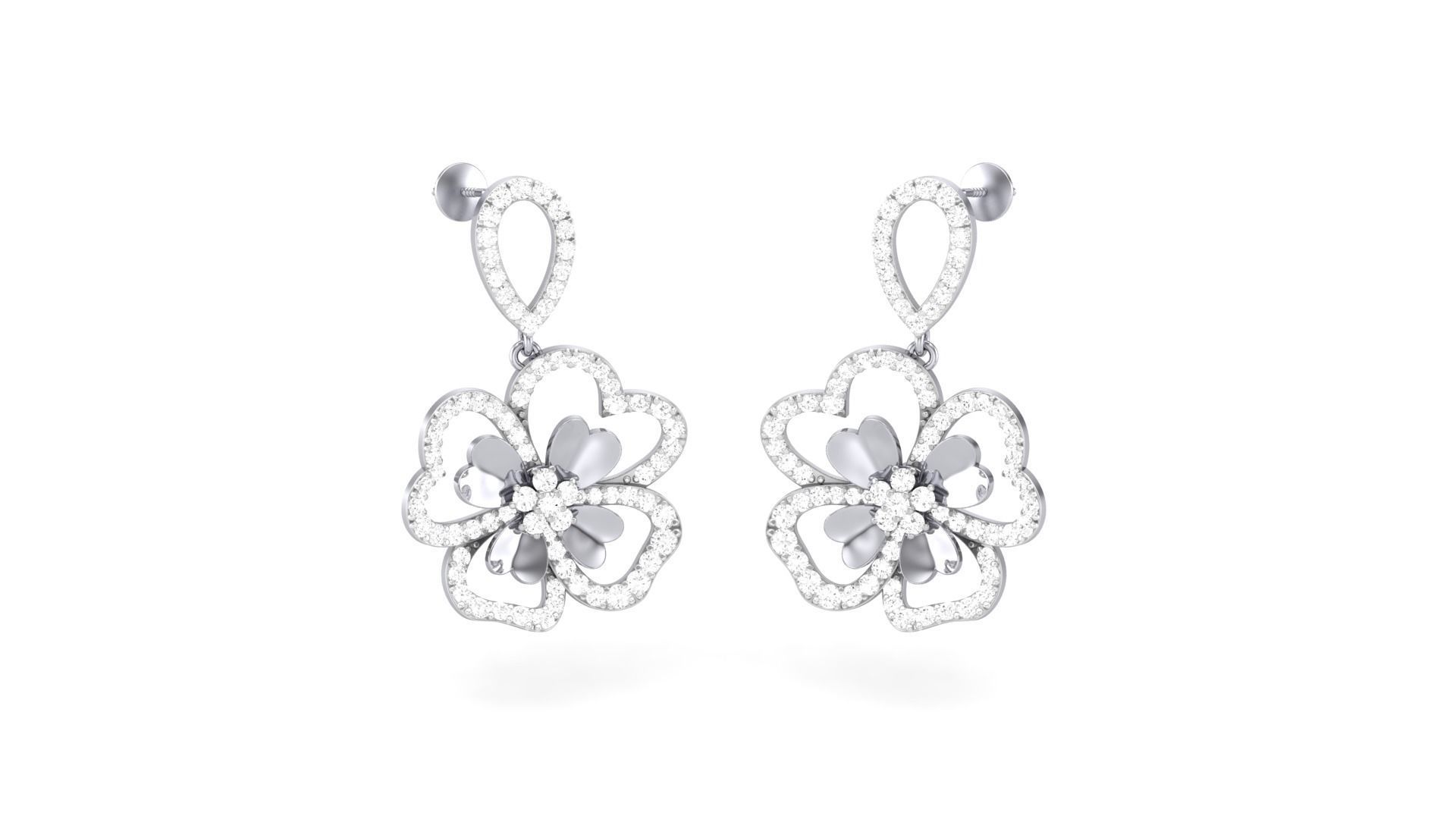 Flower Classy Diamond Pendant Earrings Set renders 3dm stl obj 3D print model_25
