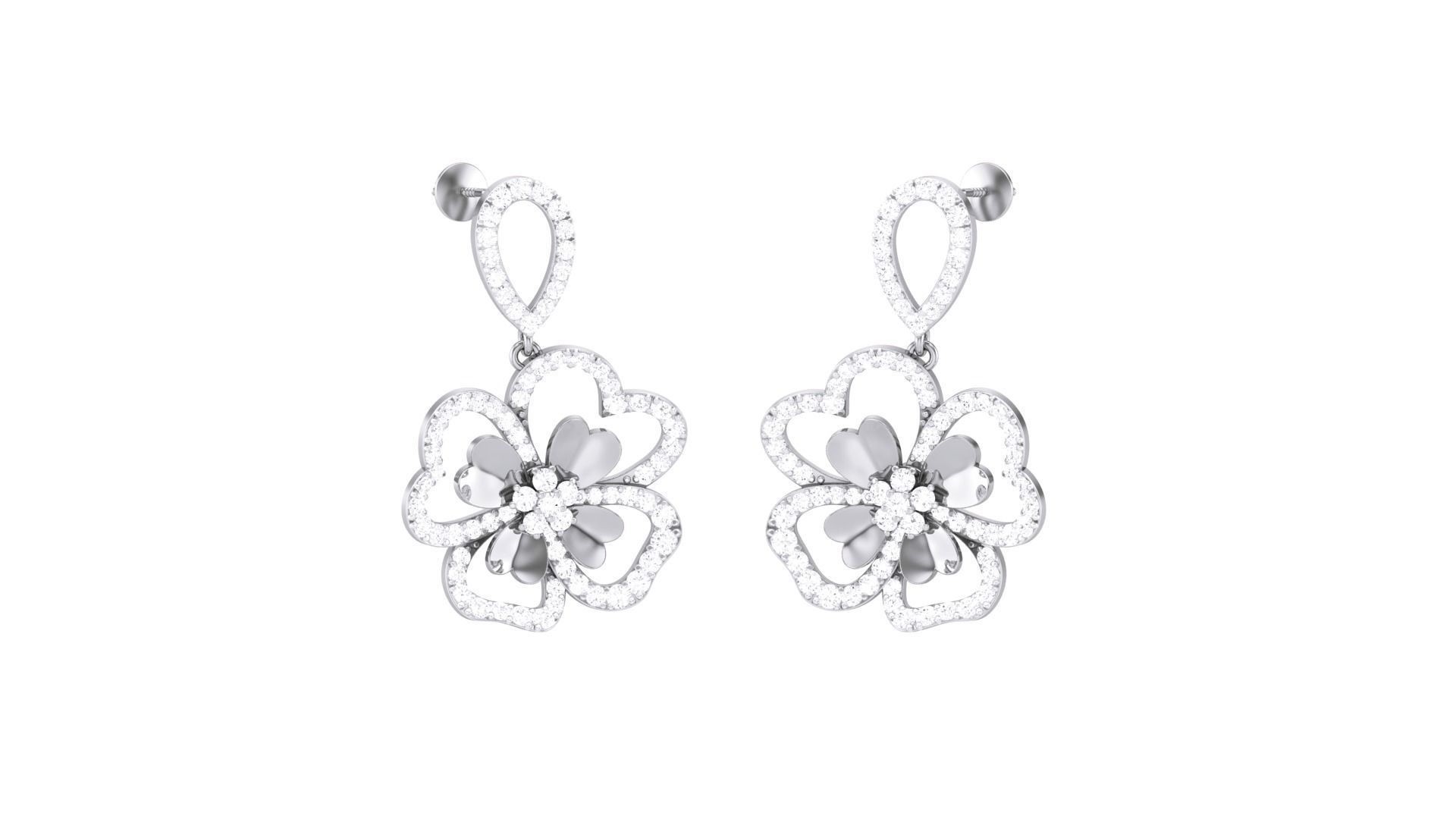 Flower Classy Diamond Pendant Earrings Set renders 3dm stl obj 3D print model_27