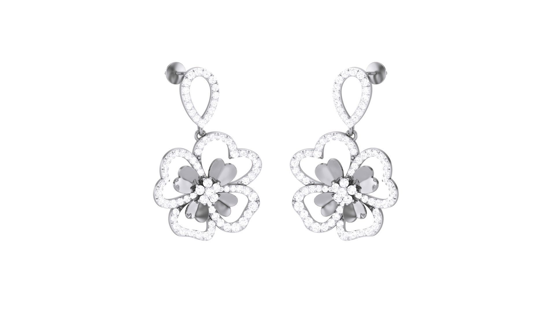 Flower Classy Diamond Pendant Earrings Set renders 3dm stl obj 3D print model_22