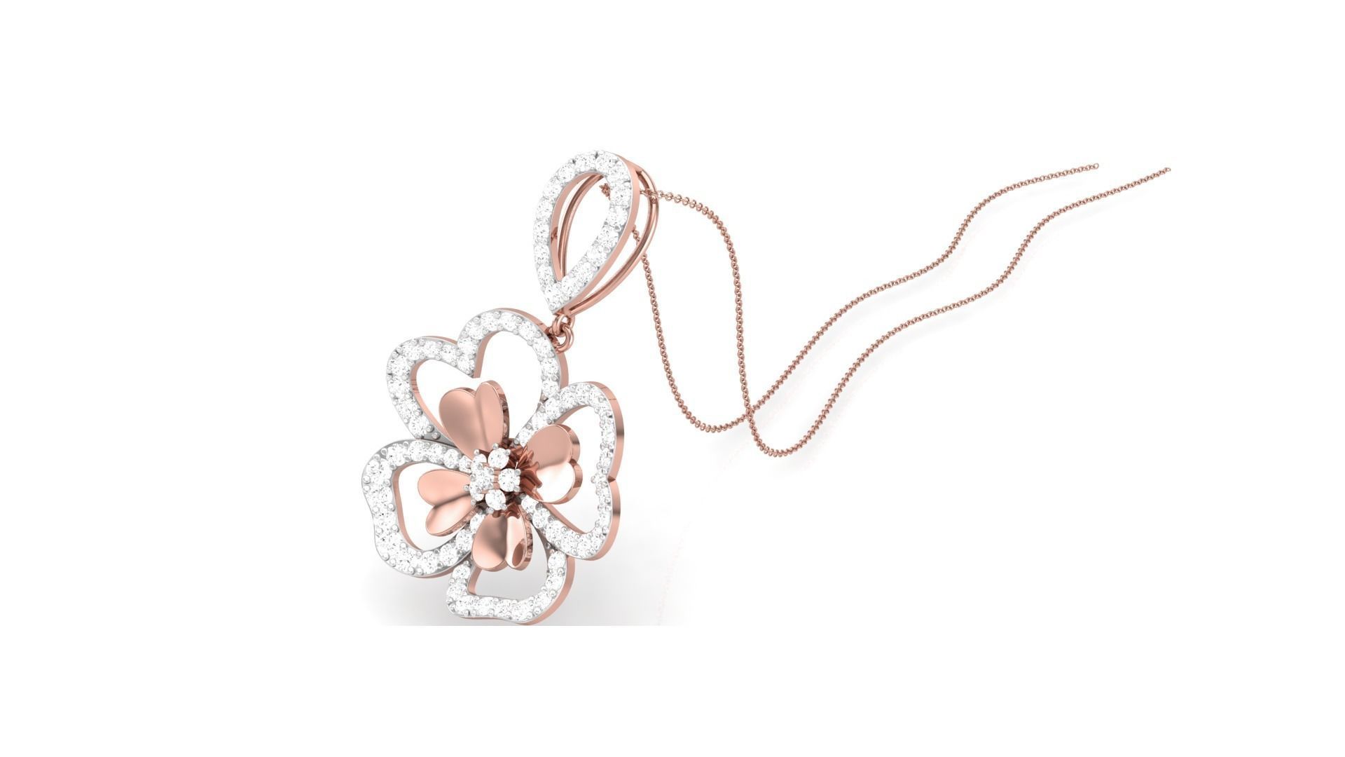 Flower Classy Diamond Pendant Earrings Set renders 3dm stl obj 3D print model_11