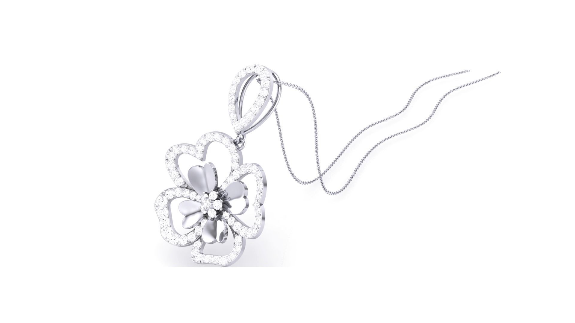 Flower Classy Diamond Pendant Earrings Set renders 3dm stl obj 3D print model_8