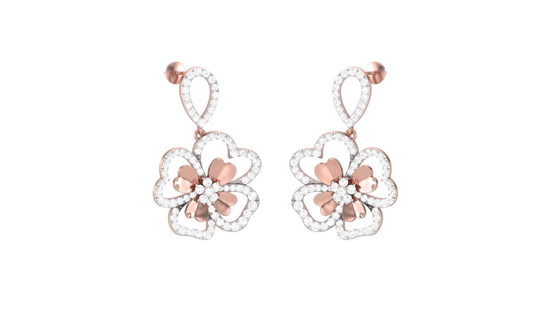 Flower Classy Diamond Pendant Earrings Set renders 3dm stl obj 3D print model_28