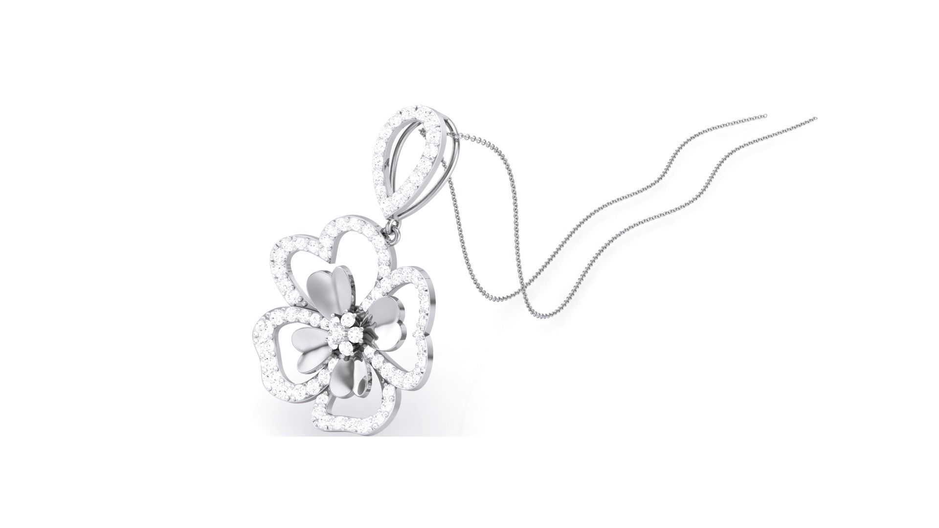 Flower Classy Diamond Pendant Earrings Set renders 3dm stl obj 3D print model_10