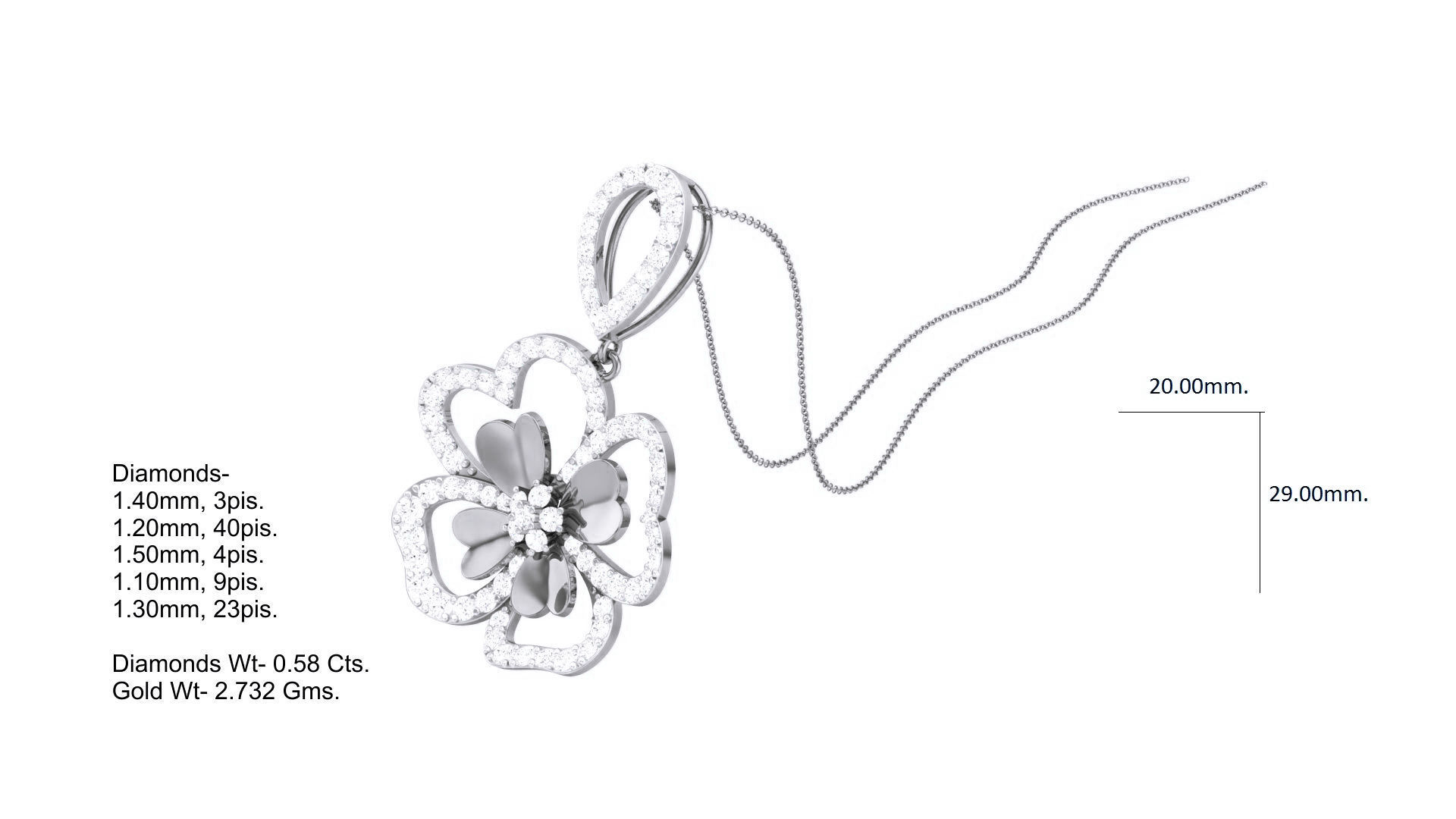 Flower Classy Diamond Pendant Earrings Set renders 3dm stl obj 3D print model_2