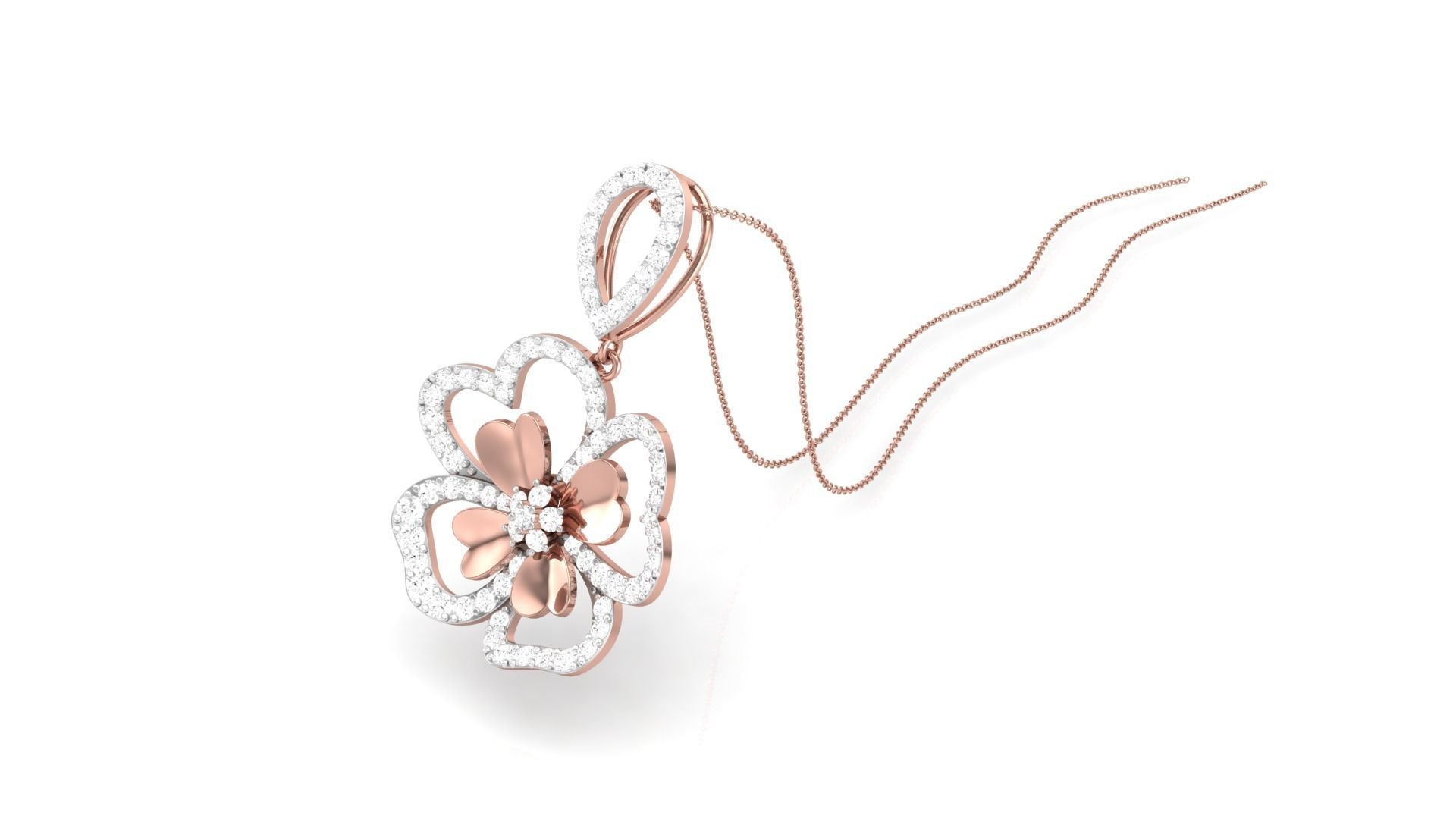 Flower Classy Diamond Pendant Earrings Set renders 3dm stl obj 3D print model_12