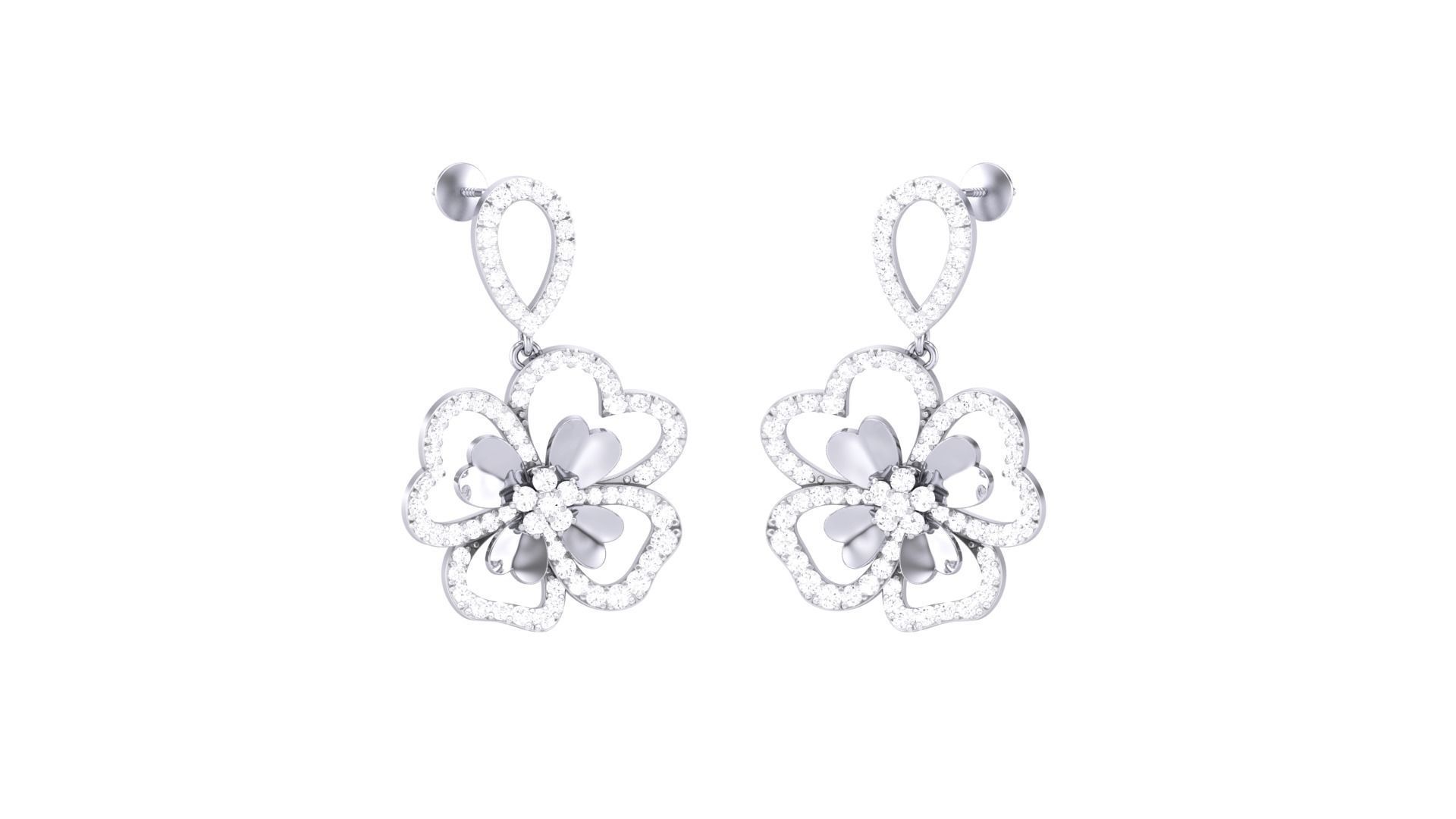 Flower Classy Diamond Pendant Earrings Set renders 3dm stl obj 3D print model_24