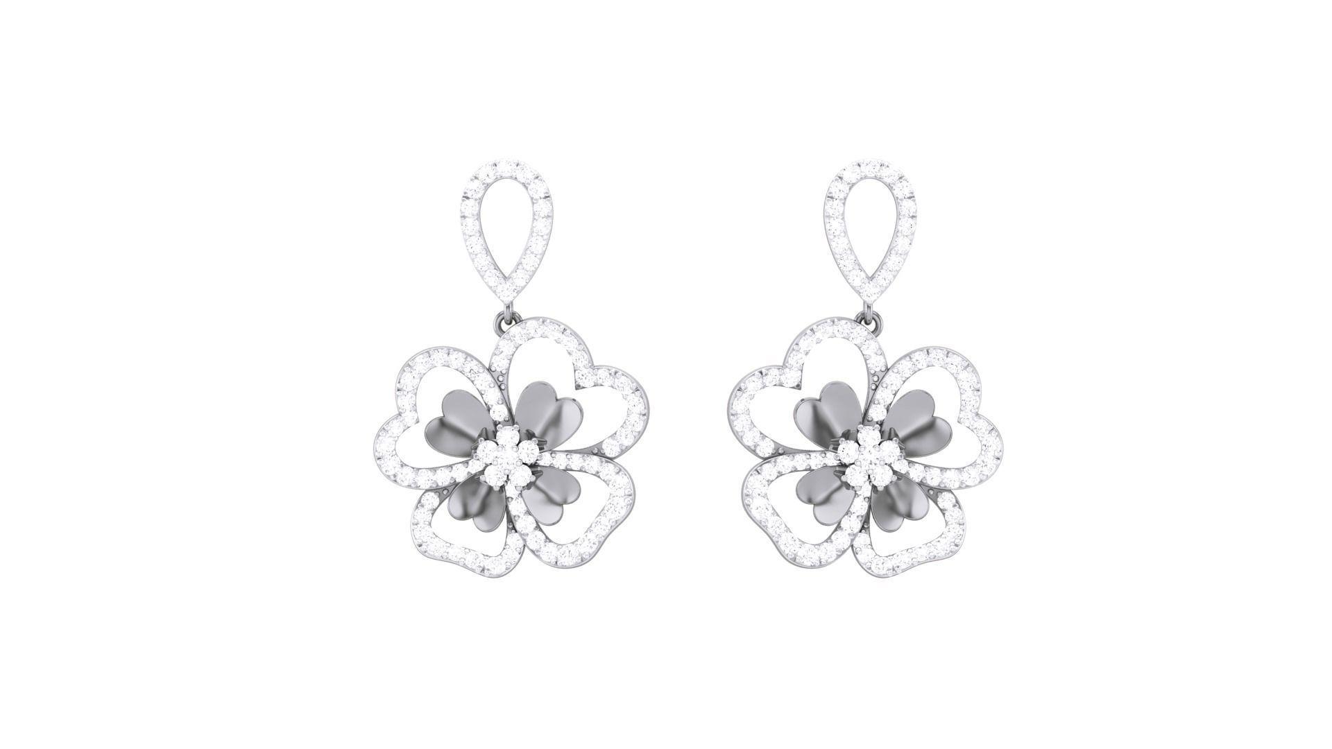 Flower Classy Diamond Pendant Earrings Set renders 3dm stl obj 3D print model_30