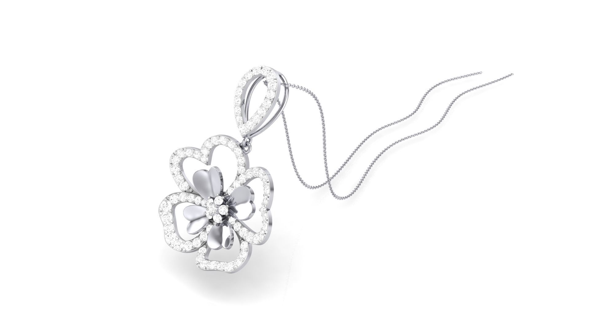 Flower Classy Diamond Pendant Earrings Set renders 3dm stl obj 3D print model_9