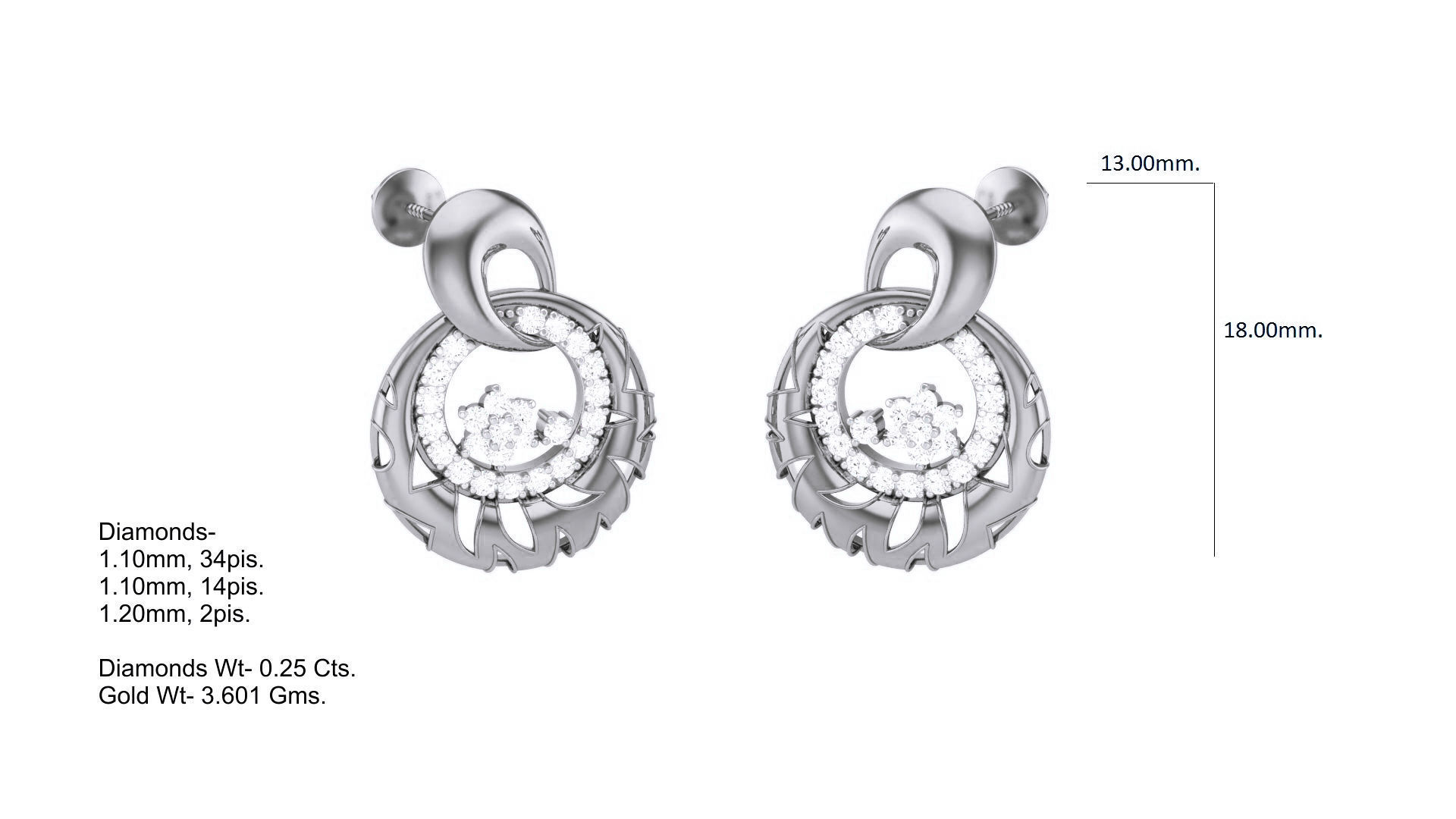 Classy Diamond Pendant Earrings Set renders 3dm stl obj 3mf 3D print model_19