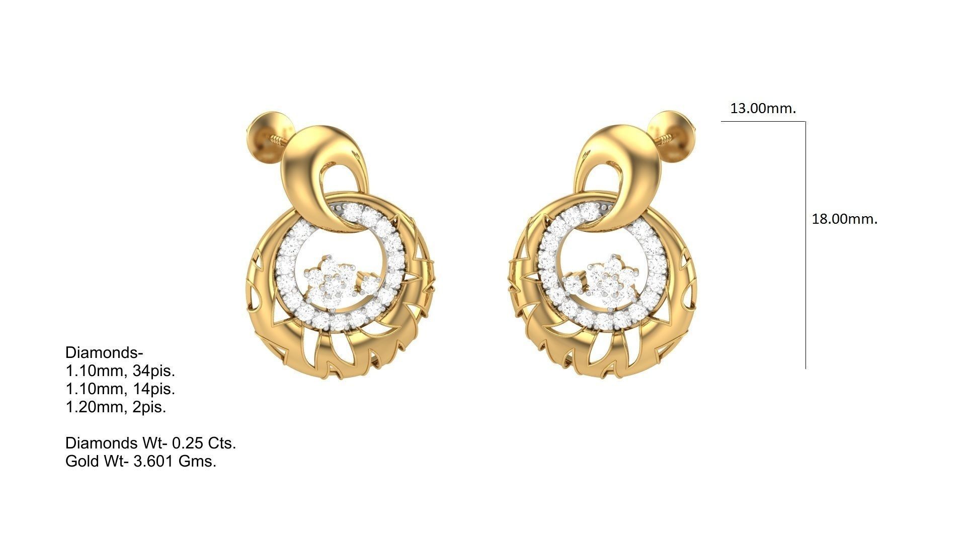 Classy Diamond Pendant Earrings Set renders 3dm stl obj 3mf 3D print model_20