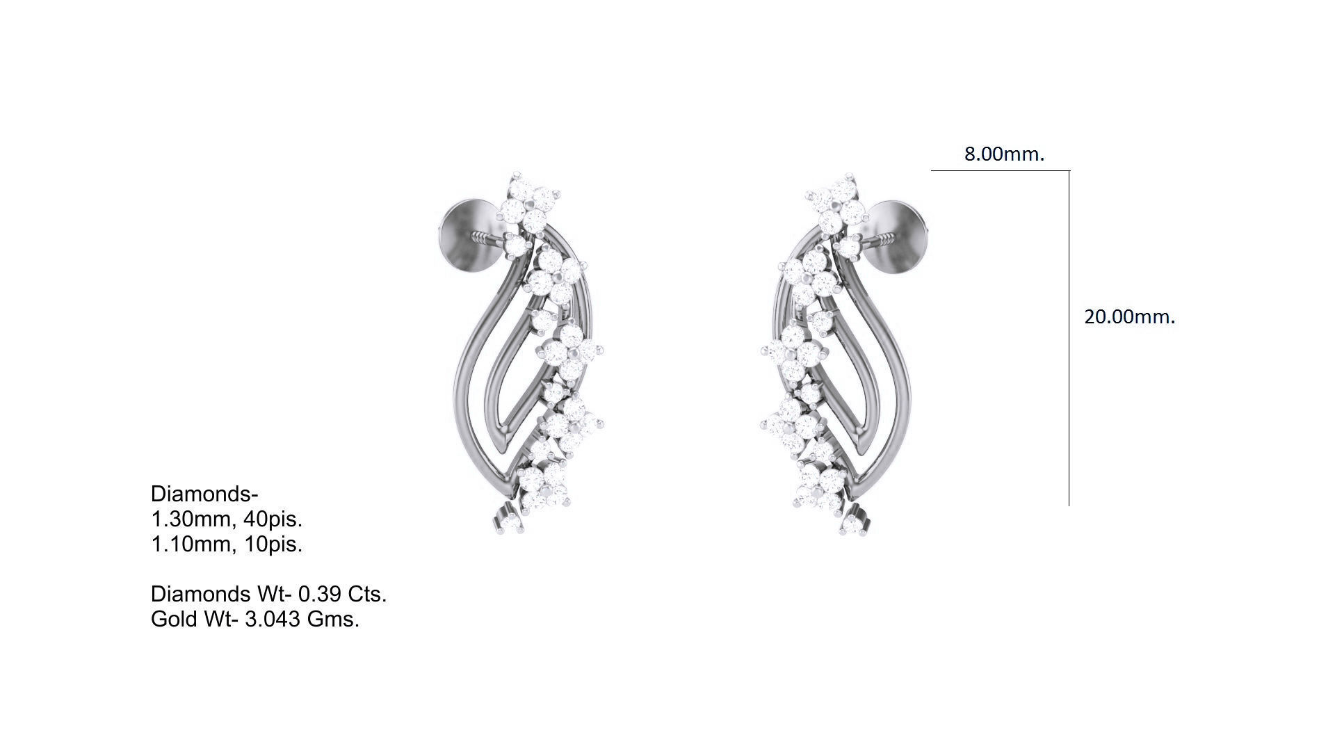 Classy Diamond Pendant Earrings Set renders 3dm stl obj 3mf  3D print model_19