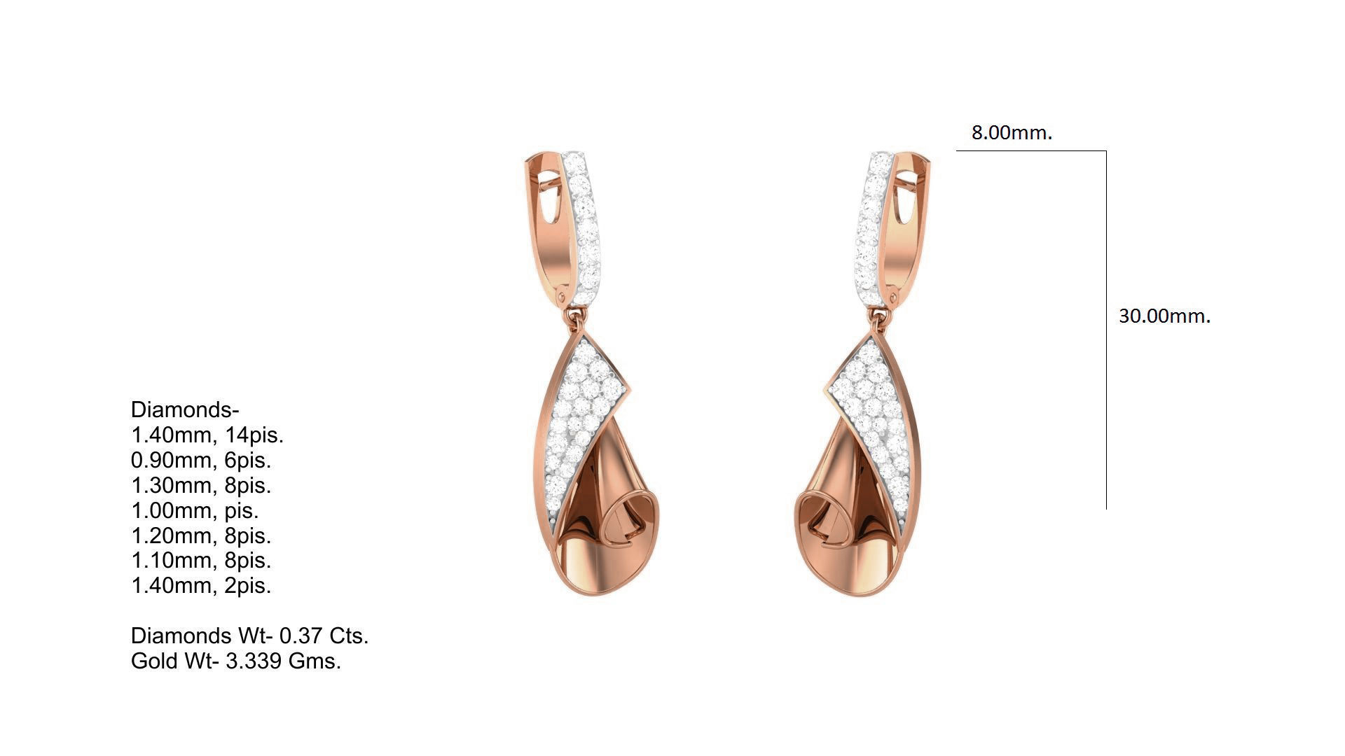Classy Diamond Pendant Earrings Set renders 3dm stl obj 3mf  3D print model_21