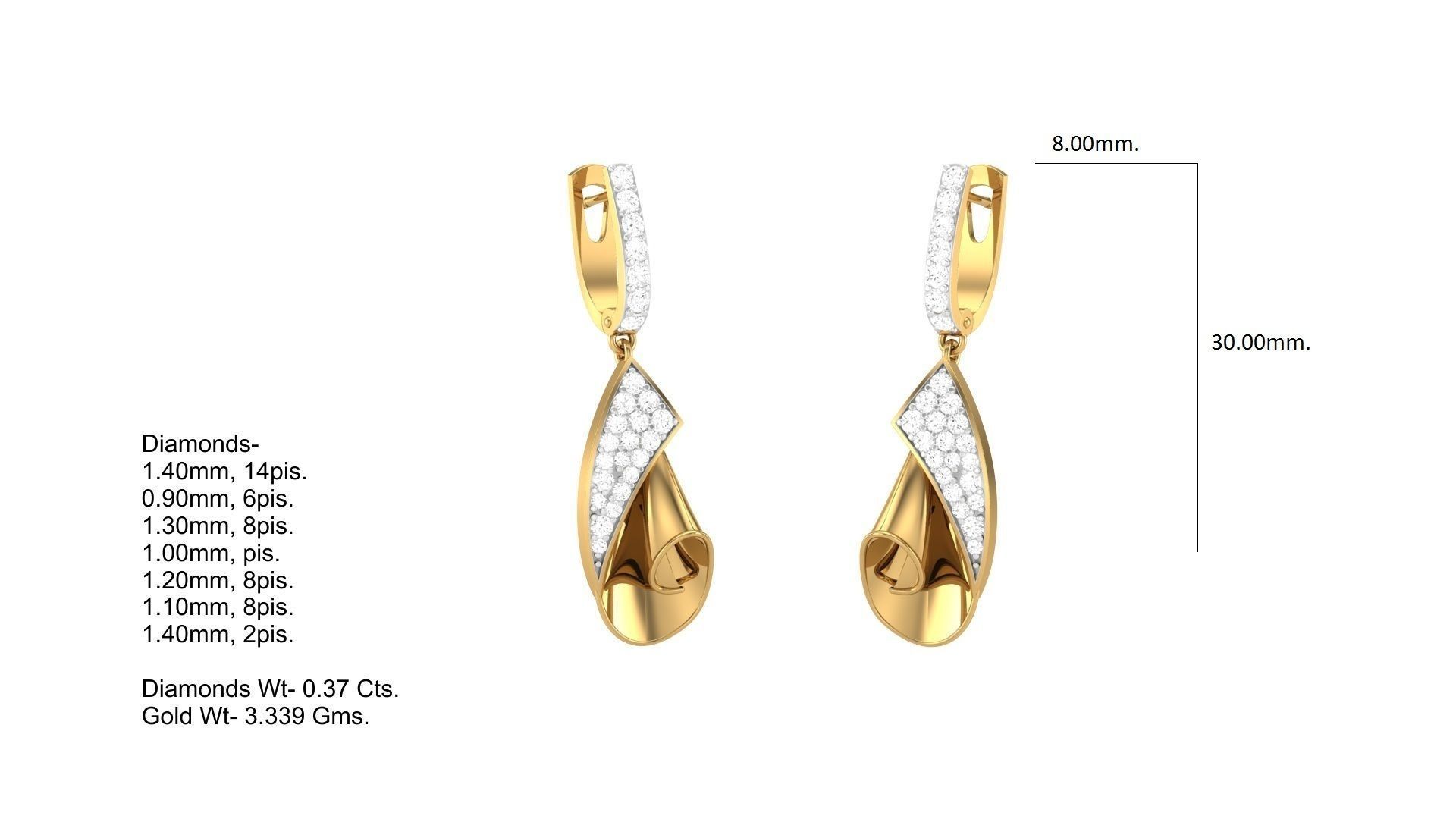 Classy Diamond Pendant Earrings Set renders 3dm stl obj 3mf  3D print model_20