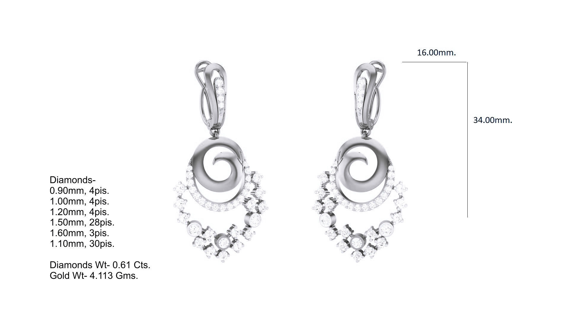 Classy Diamond Pendant Earrings Set renders 3dm stl obj 3mf  3D print model_19