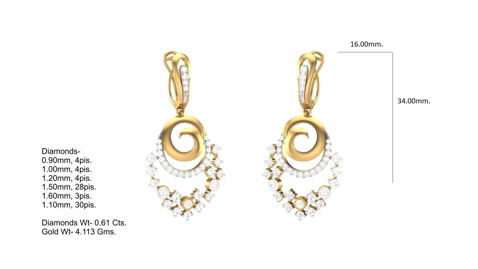 Classy Diamond Pendant Earrings Set renders 3dm stl obj 3mf  3D print model_21