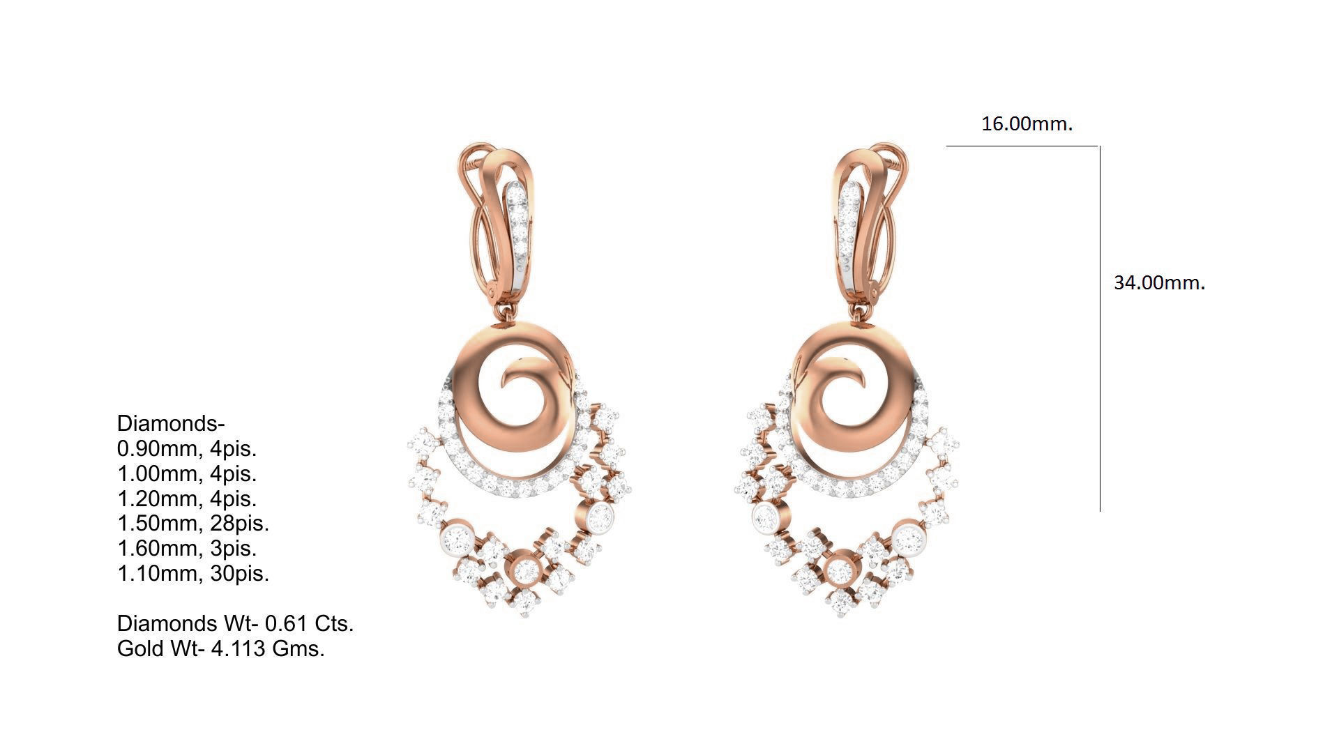 Classy Diamond Pendant Earrings Set renders 3dm stl obj 3mf  3D print model_20