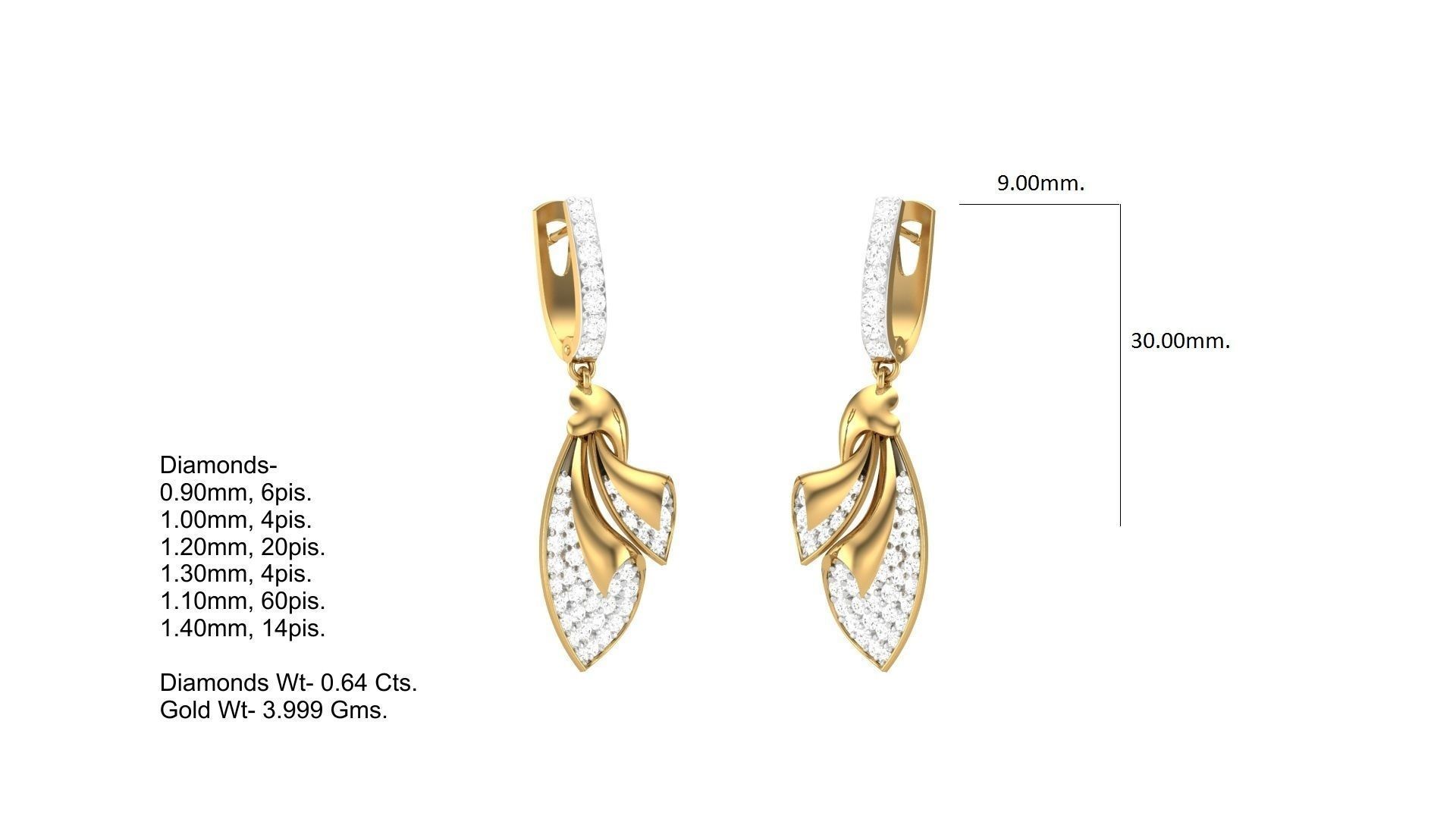 Classy Diamond Pendant Earrings Set renders 3dm stl obj 3mf  3D print model_21