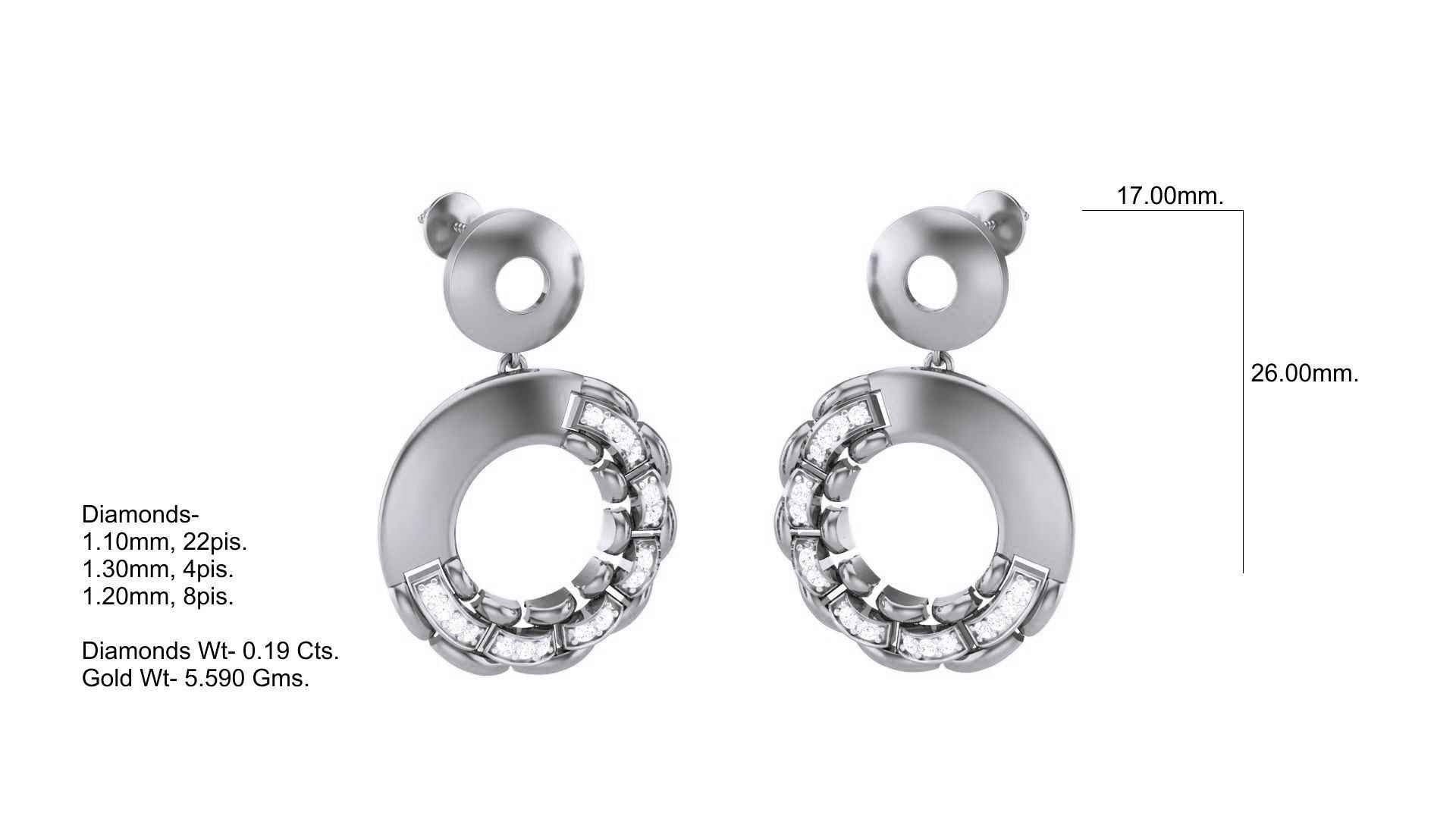 Classy Diamond Pendant Earrings Set renders 3dm stl obj 3mf  3D print model_19